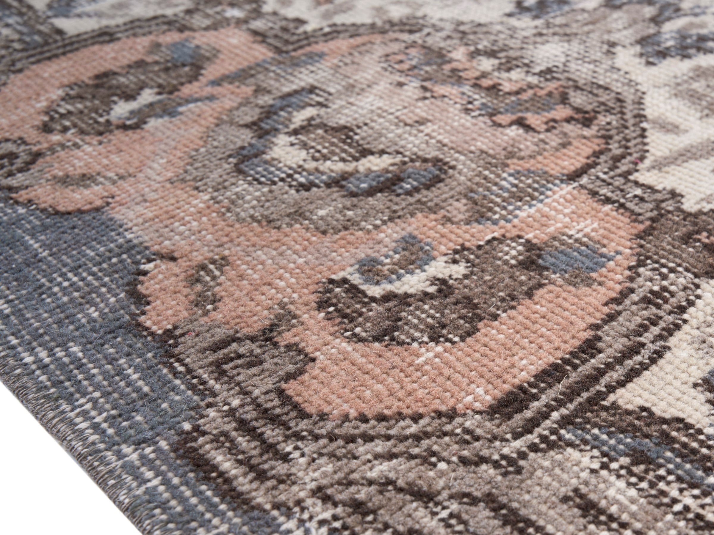 Turkish Isparta area rug in cream and dusty rose, view 6 of 10