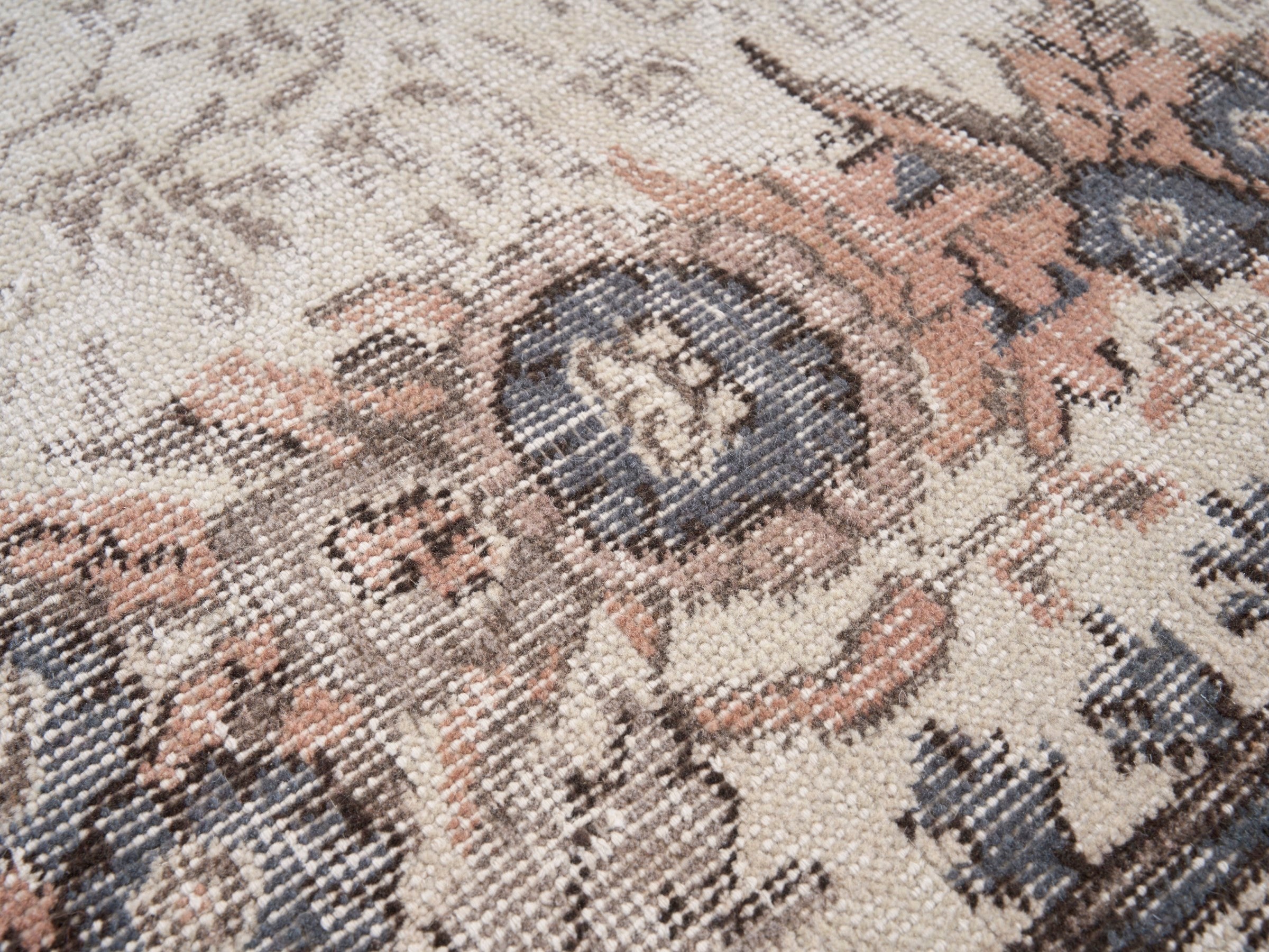 Turkish Isparta area rug in cream and dusty rose, view 7 of 10