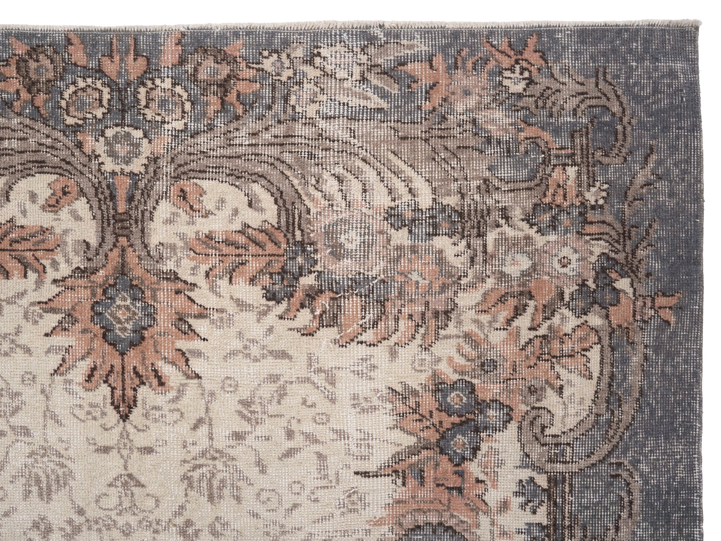 Turkish Isparta area rug in cream and dusty rose, view 8 of 10