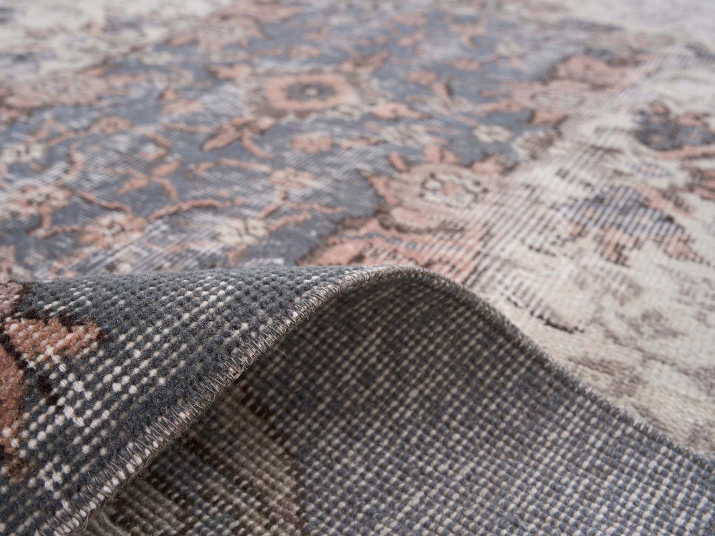 Turkish Isparta area rug in cream and dusty rose, view 9 of 10