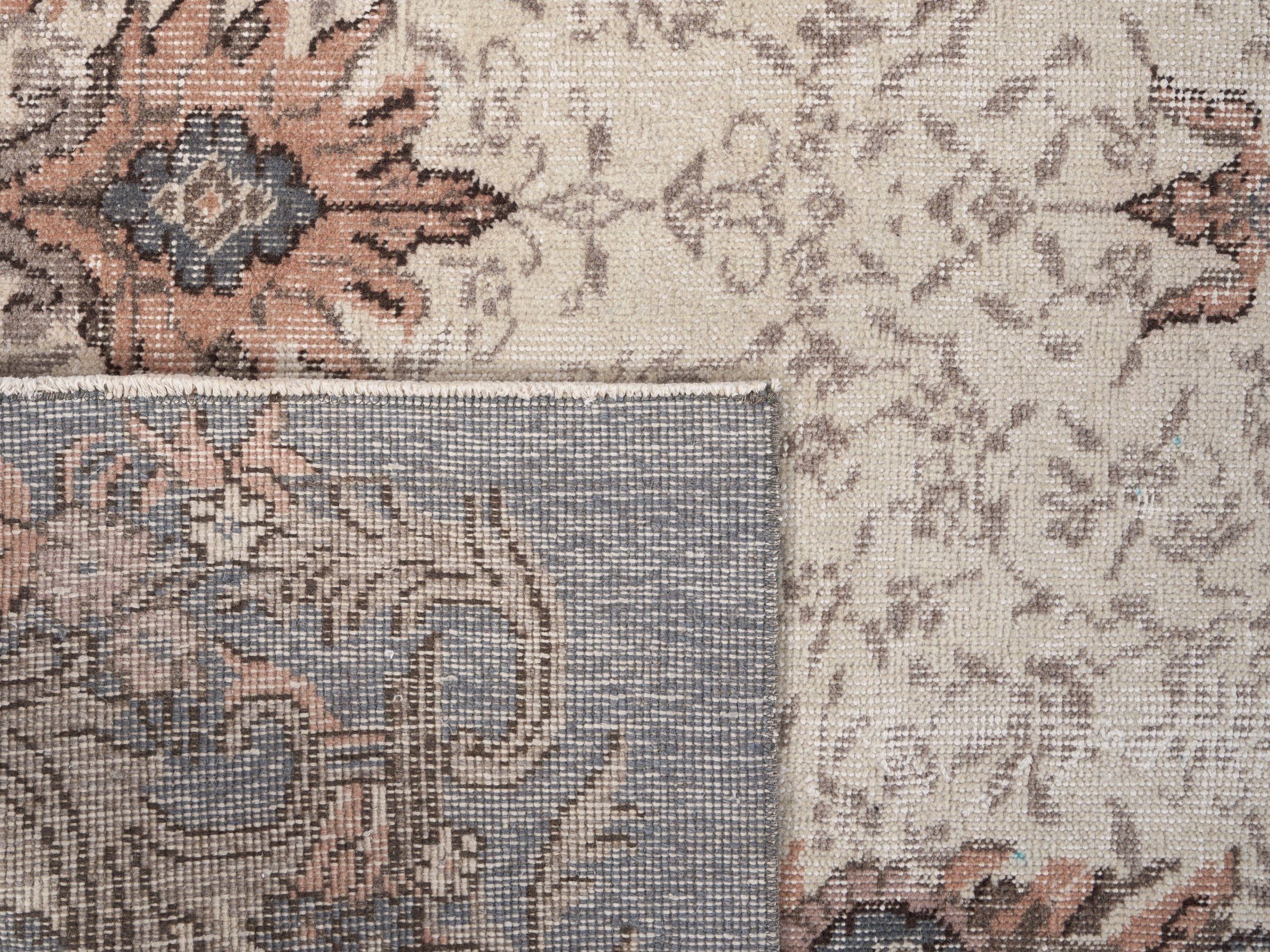 Turkish Isparta area rug in cream and dusty rose, view 10 of 10