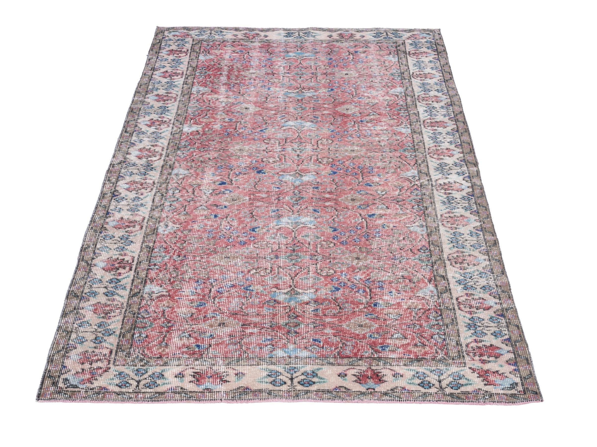 Turkish Isparta area rug in faded red and muted pink, view 2 of 10