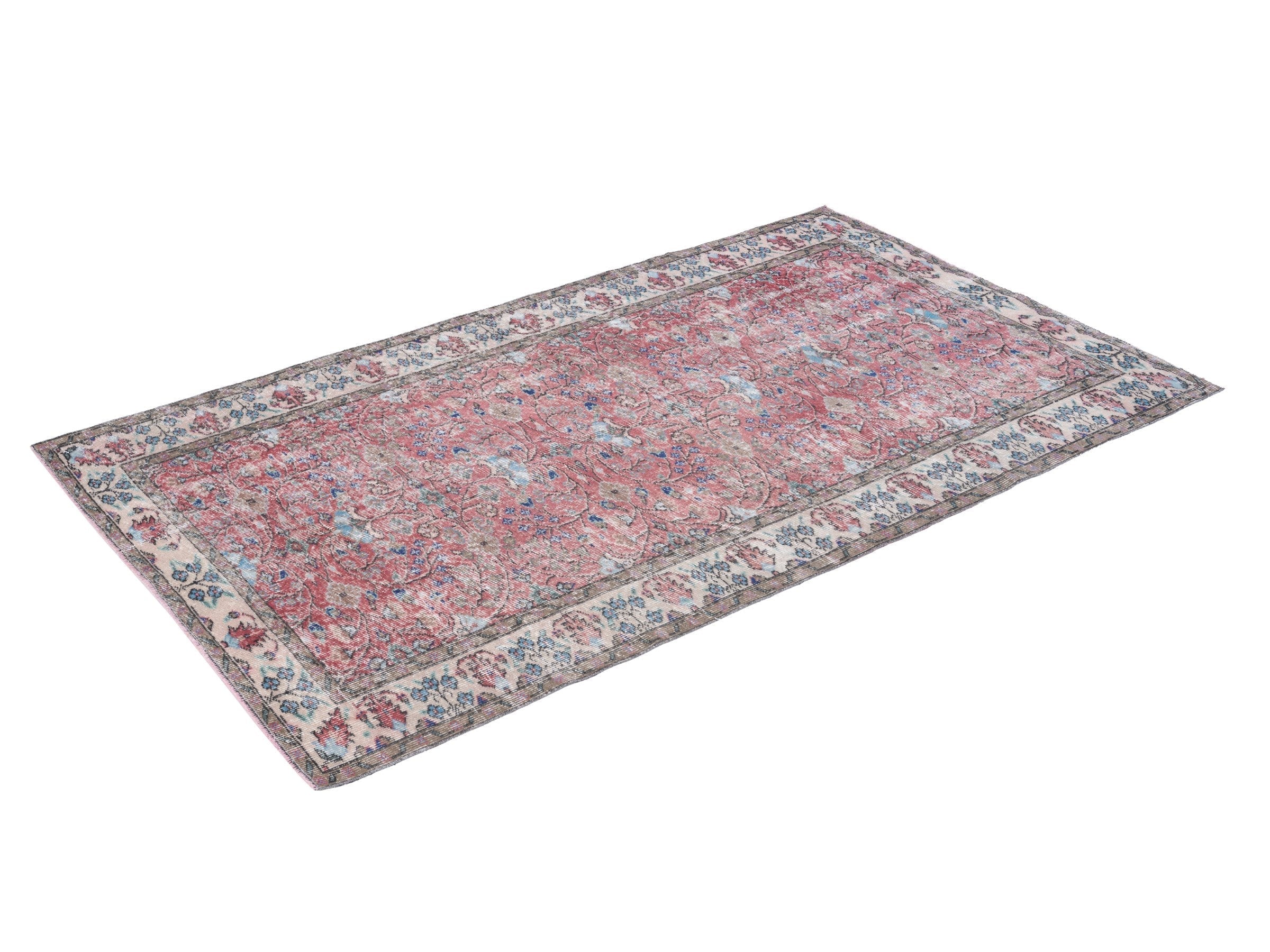 Turkish Isparta area rug in faded red and muted pink, view 3 of 10