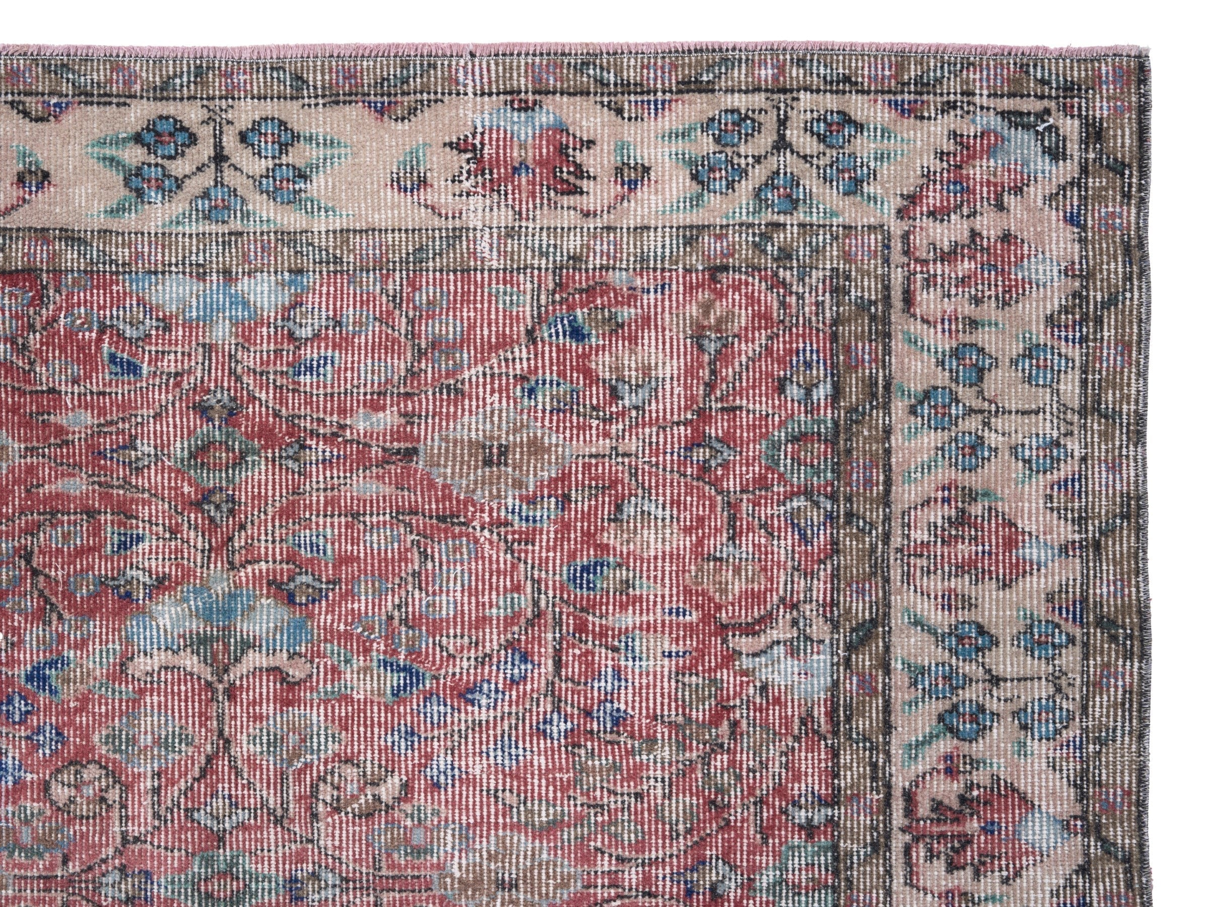 Turkish Isparta area rug in faded red and muted pink, view 8 of 10