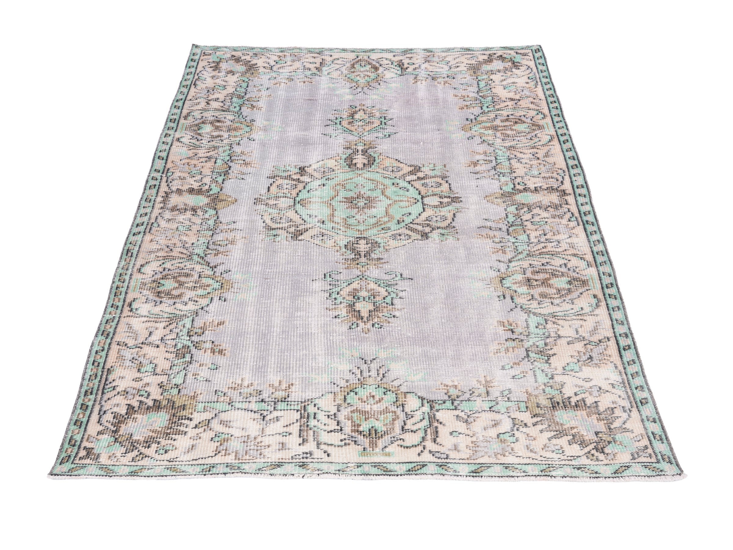 Turkish Manisa area rug in greige and muted pink, view 2 of 10