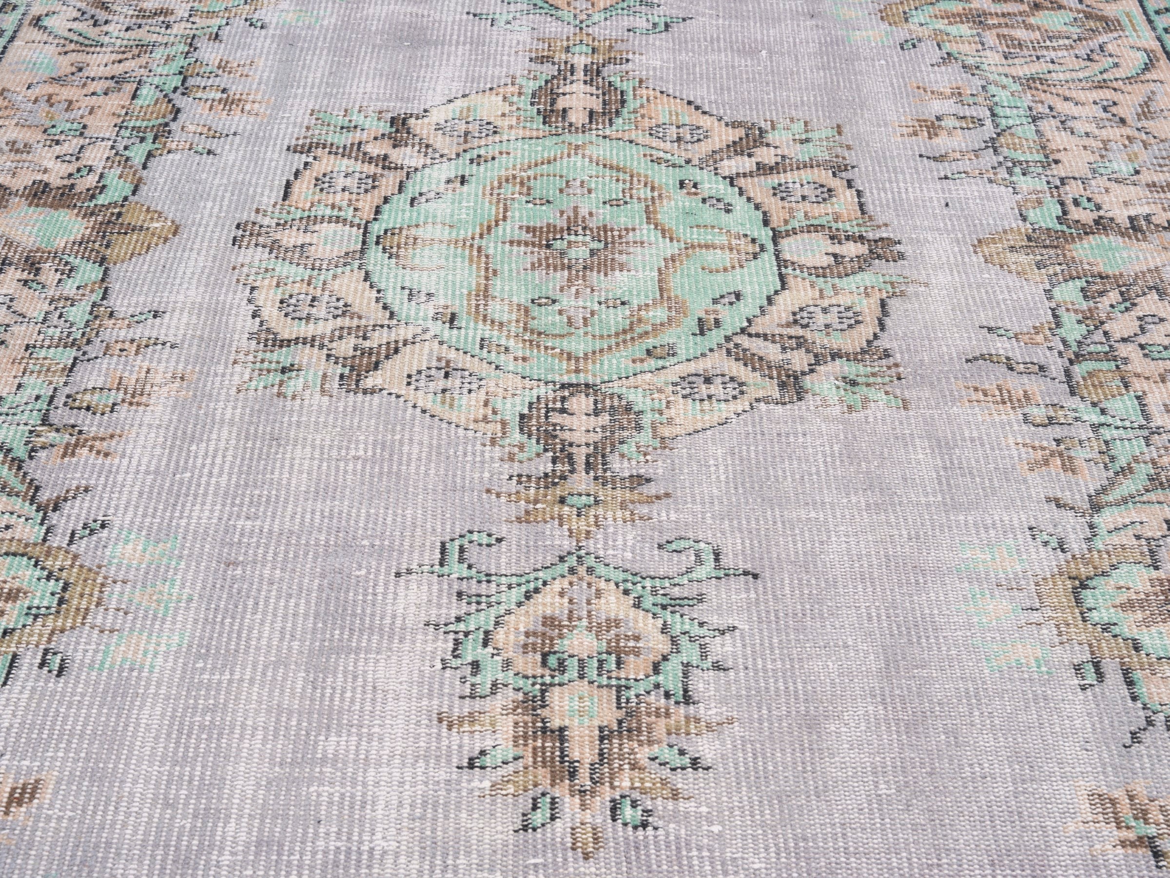 Turkish Manisa area rug in greige and muted pink, view 4 of 10