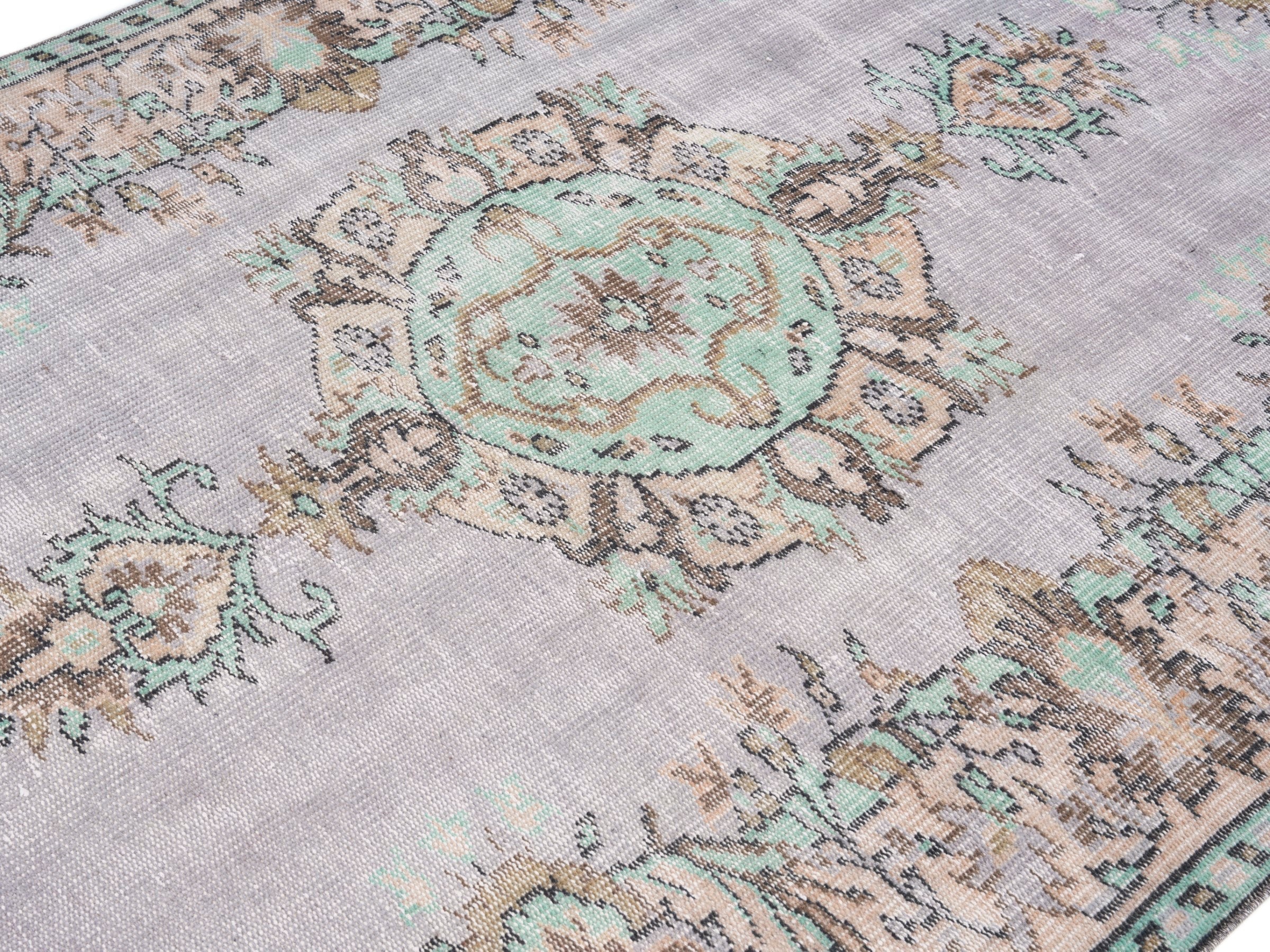 Turkish Manisa area rug in greige and muted pink, view 5 of 10