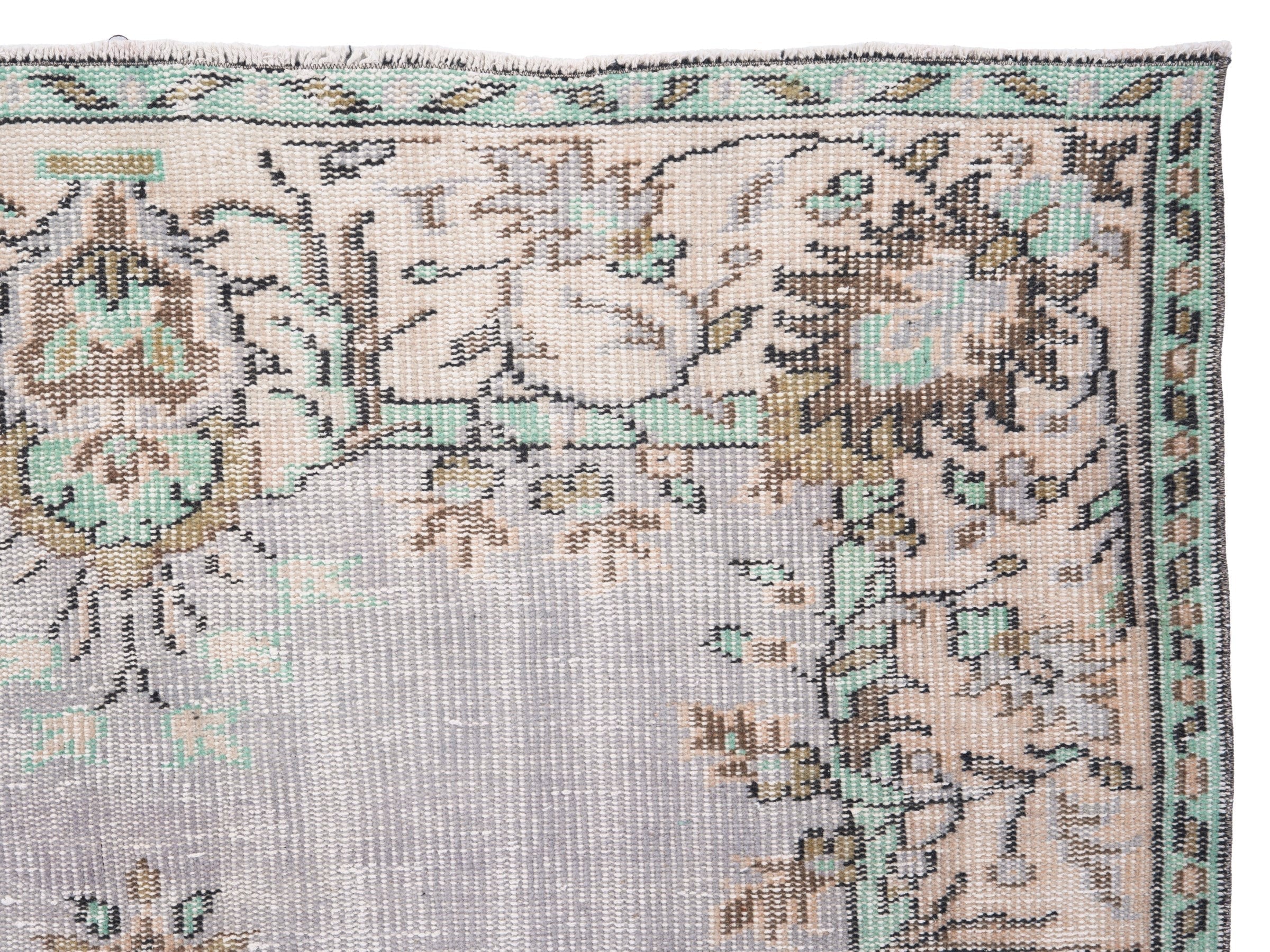 Turkish Manisa area rug in greige and muted pink, view 8 of 10