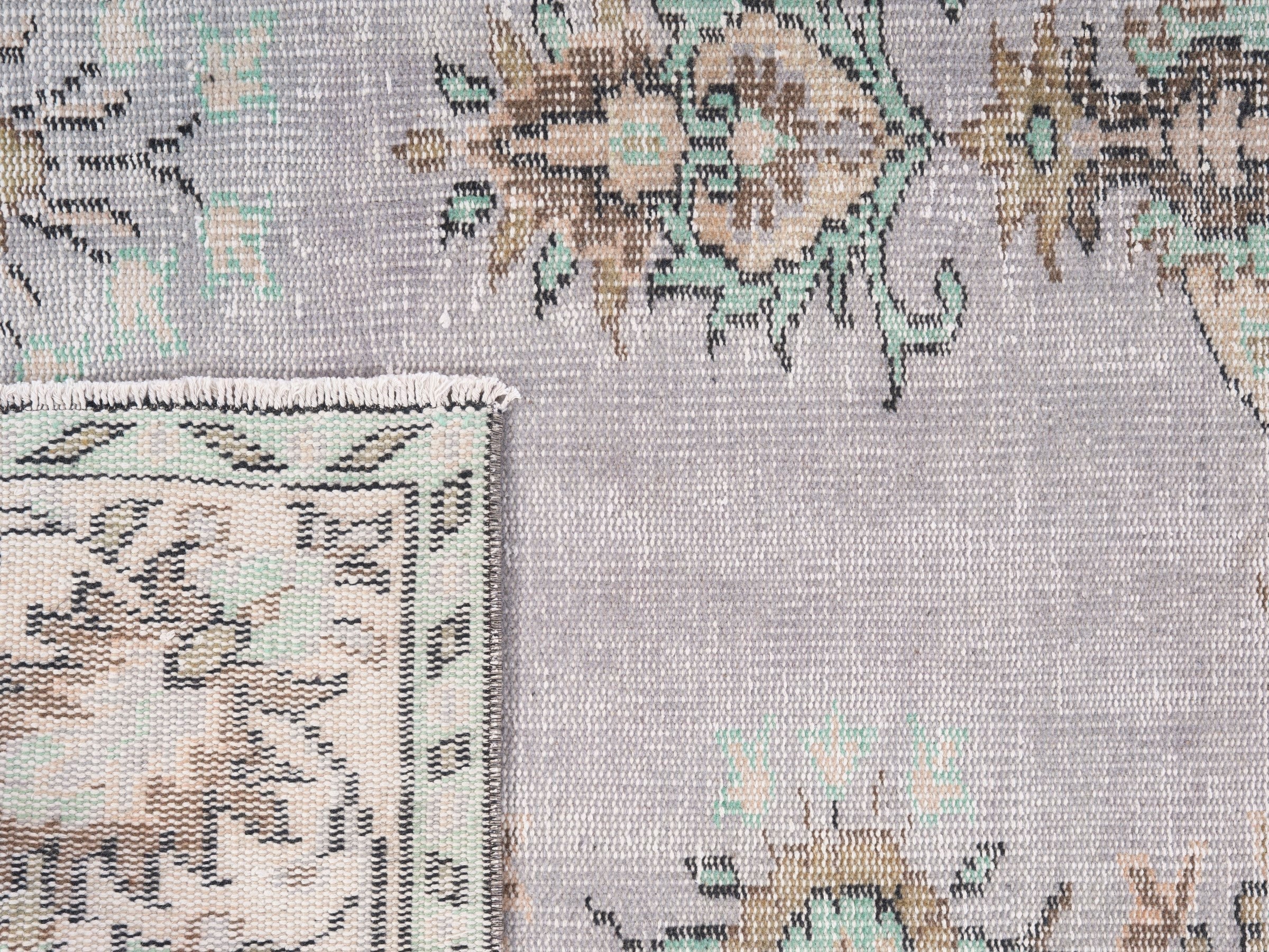 Turkish Manisa area rug in greige and muted pink, view 10 of 10