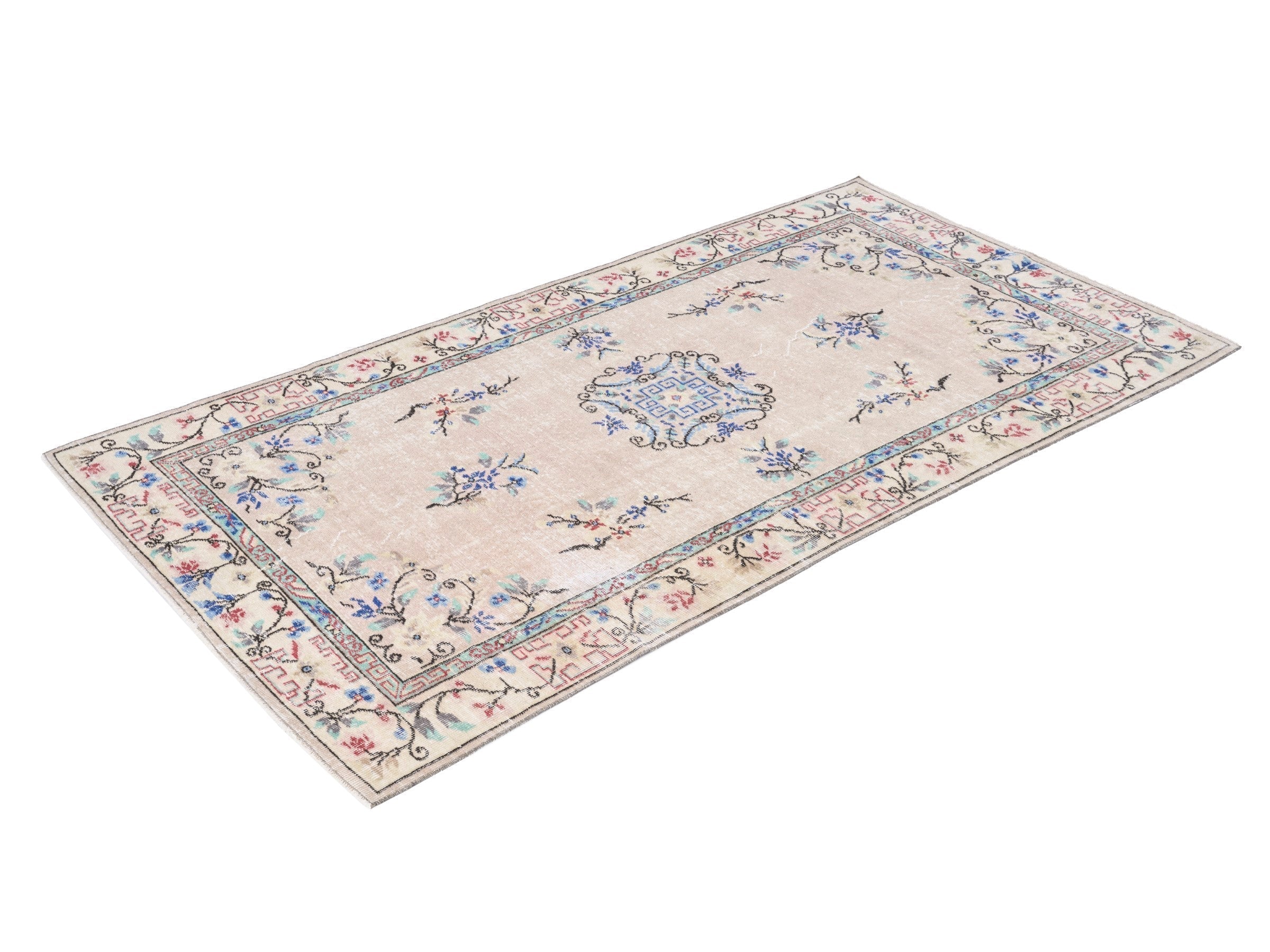 Turkish Isparta area rug in beige and muted pink, view 3 of 10