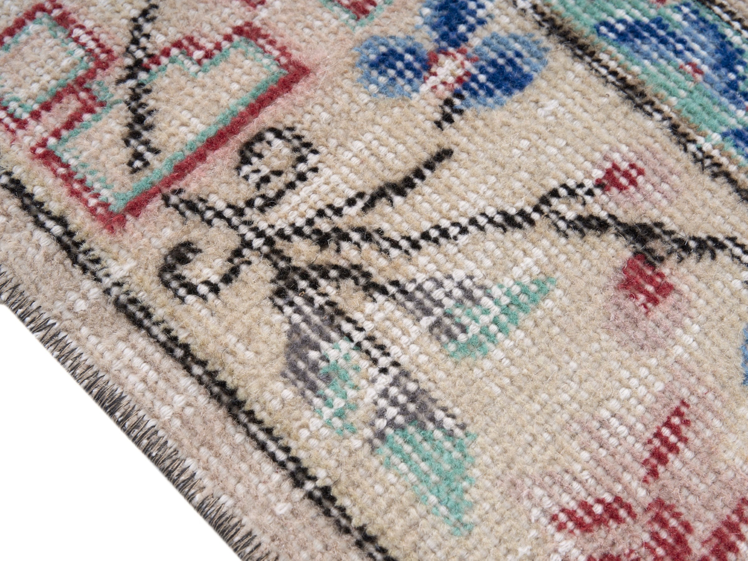 Turkish Isparta area rug in beige and muted pink, view 6 of 10