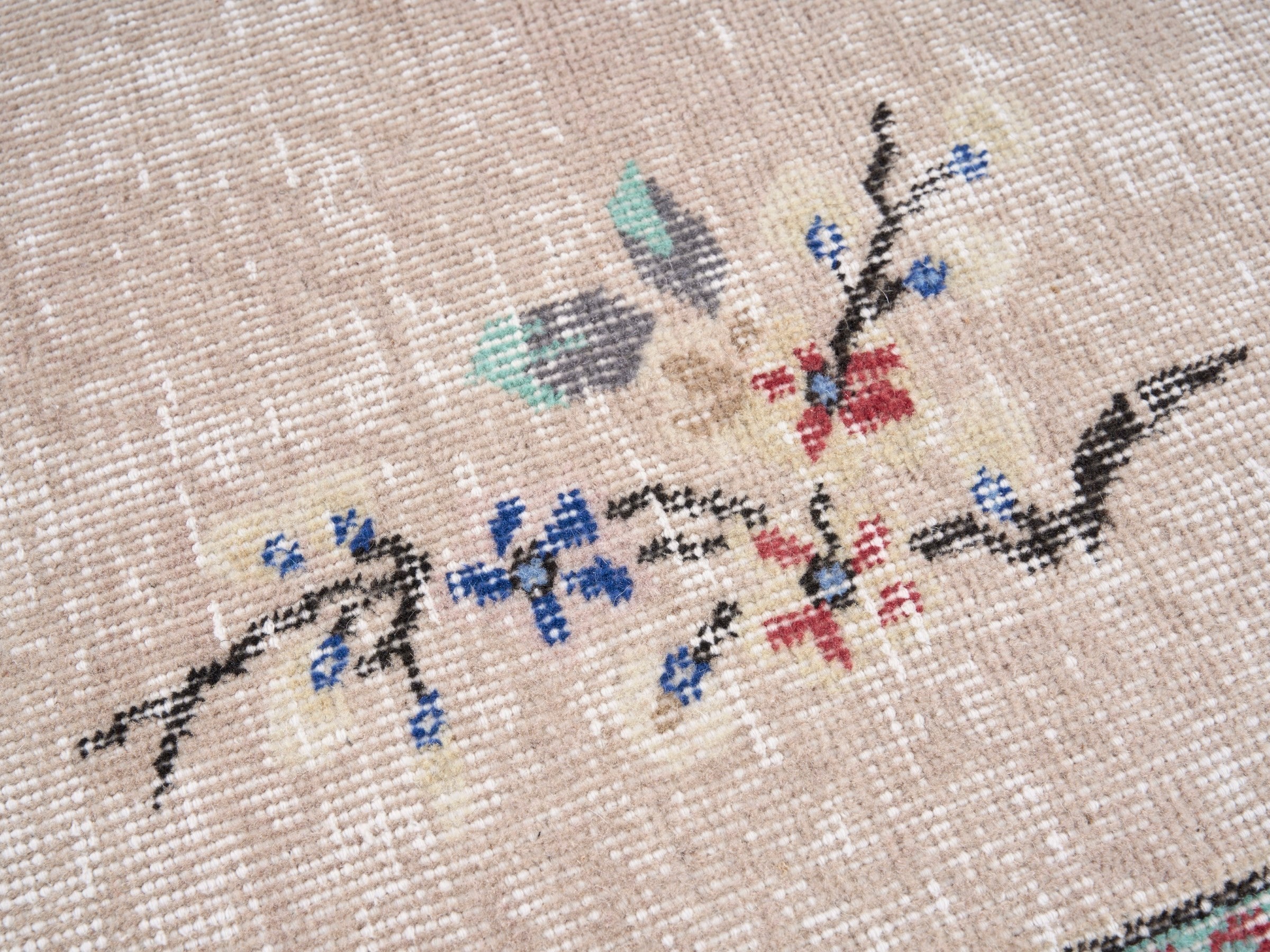 Turkish Isparta area rug in beige and muted pink, view 7 of 10