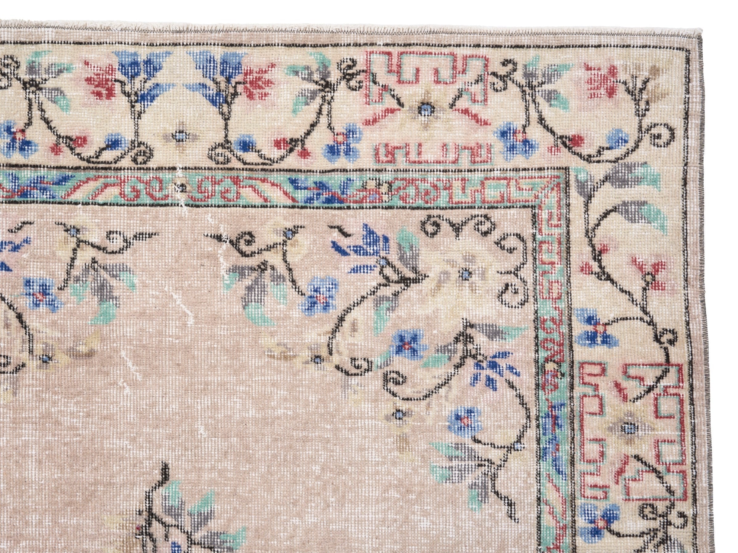 Turkish Isparta area rug in beige and muted pink, view 8 of 10