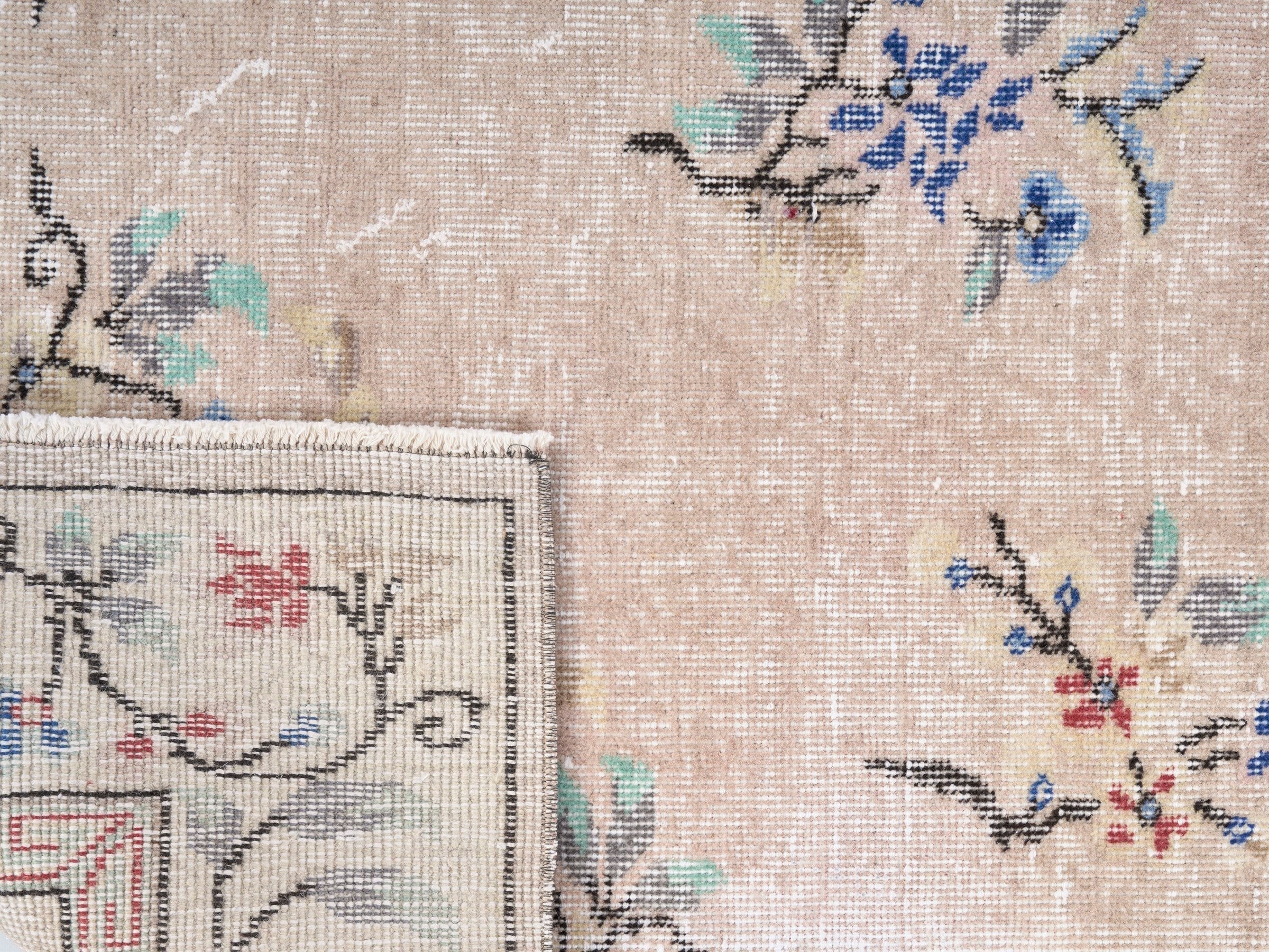 Turkish Isparta area rug in beige and muted pink, view 10 of 10