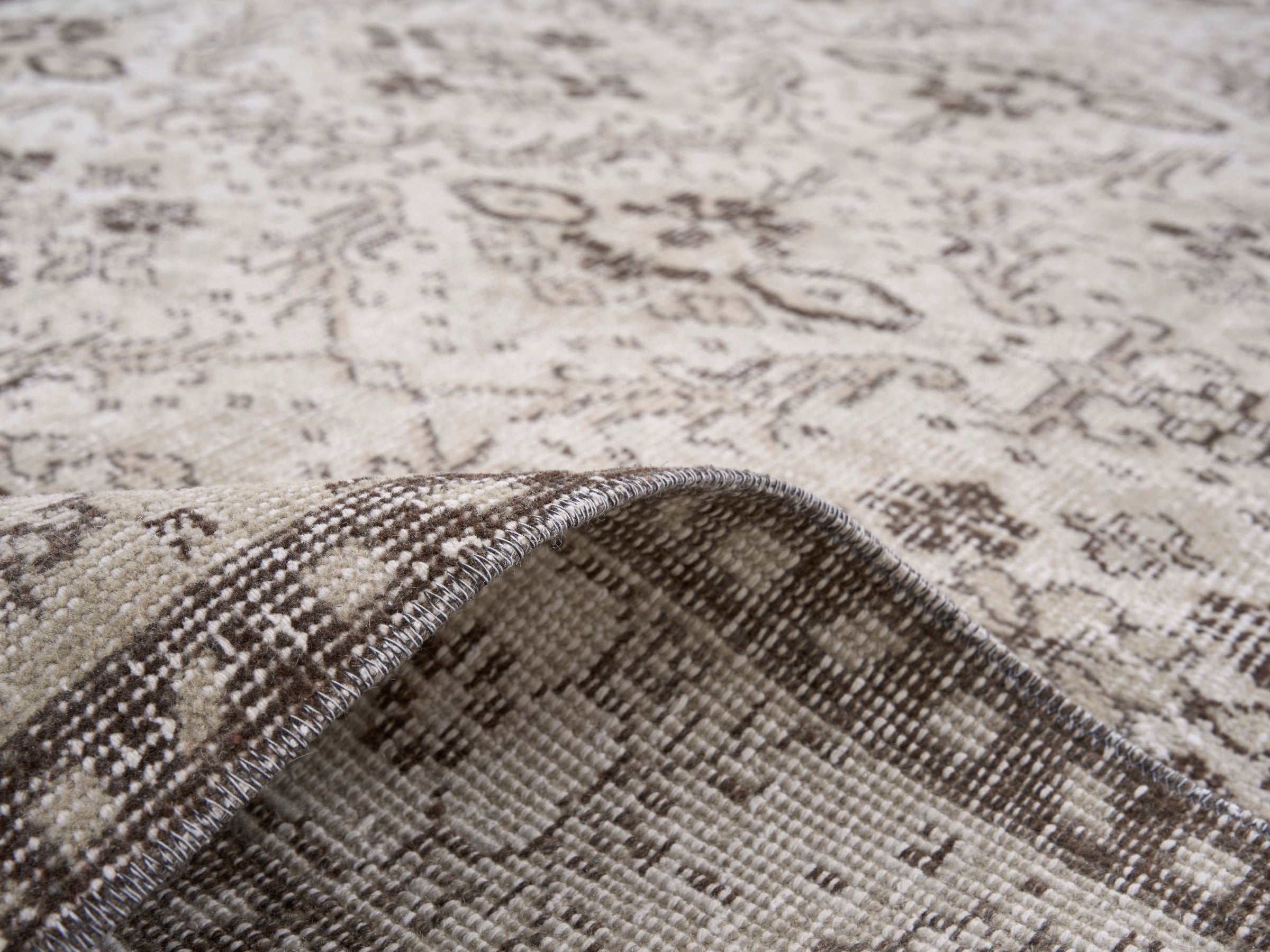 Turkish Isparta area rug in cream and greige, view 9 of 10