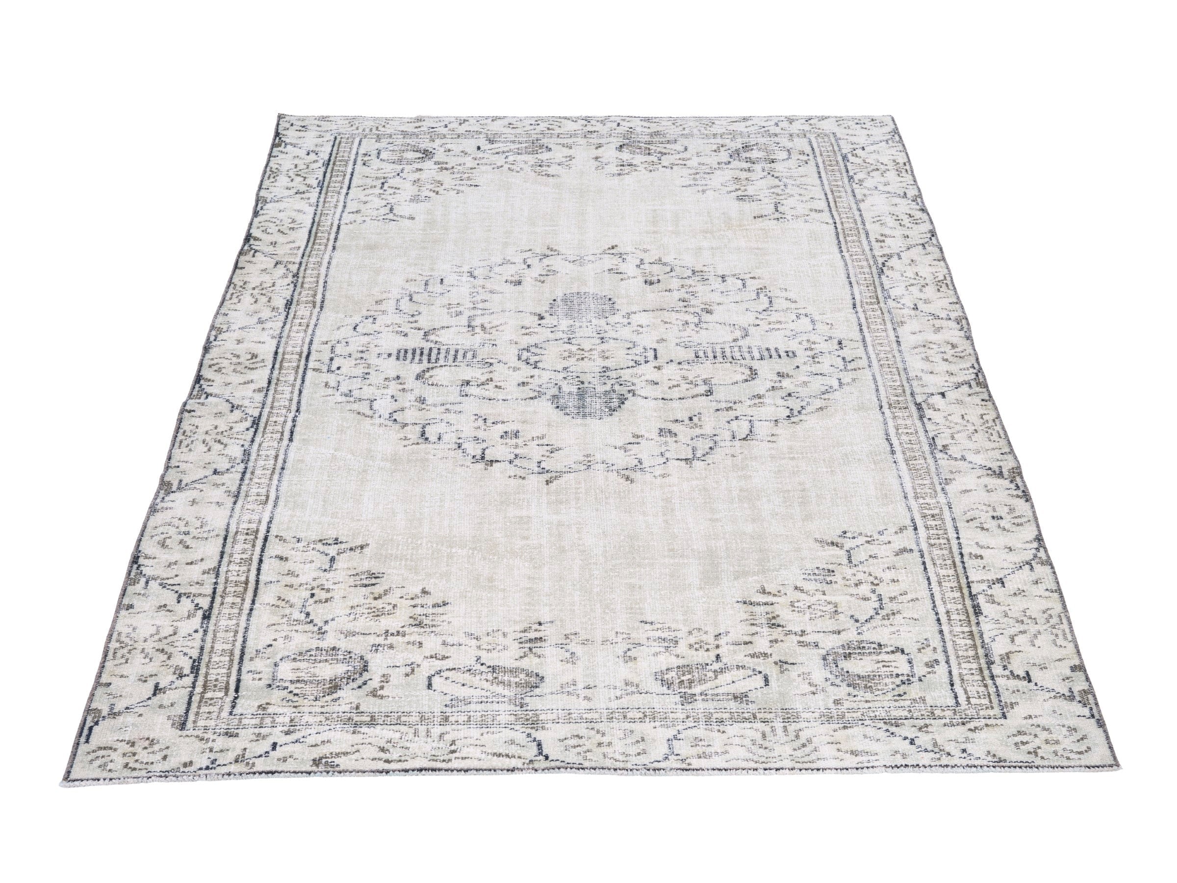 Turkish Manisa area rug in cream and greige, view 2 of 10
