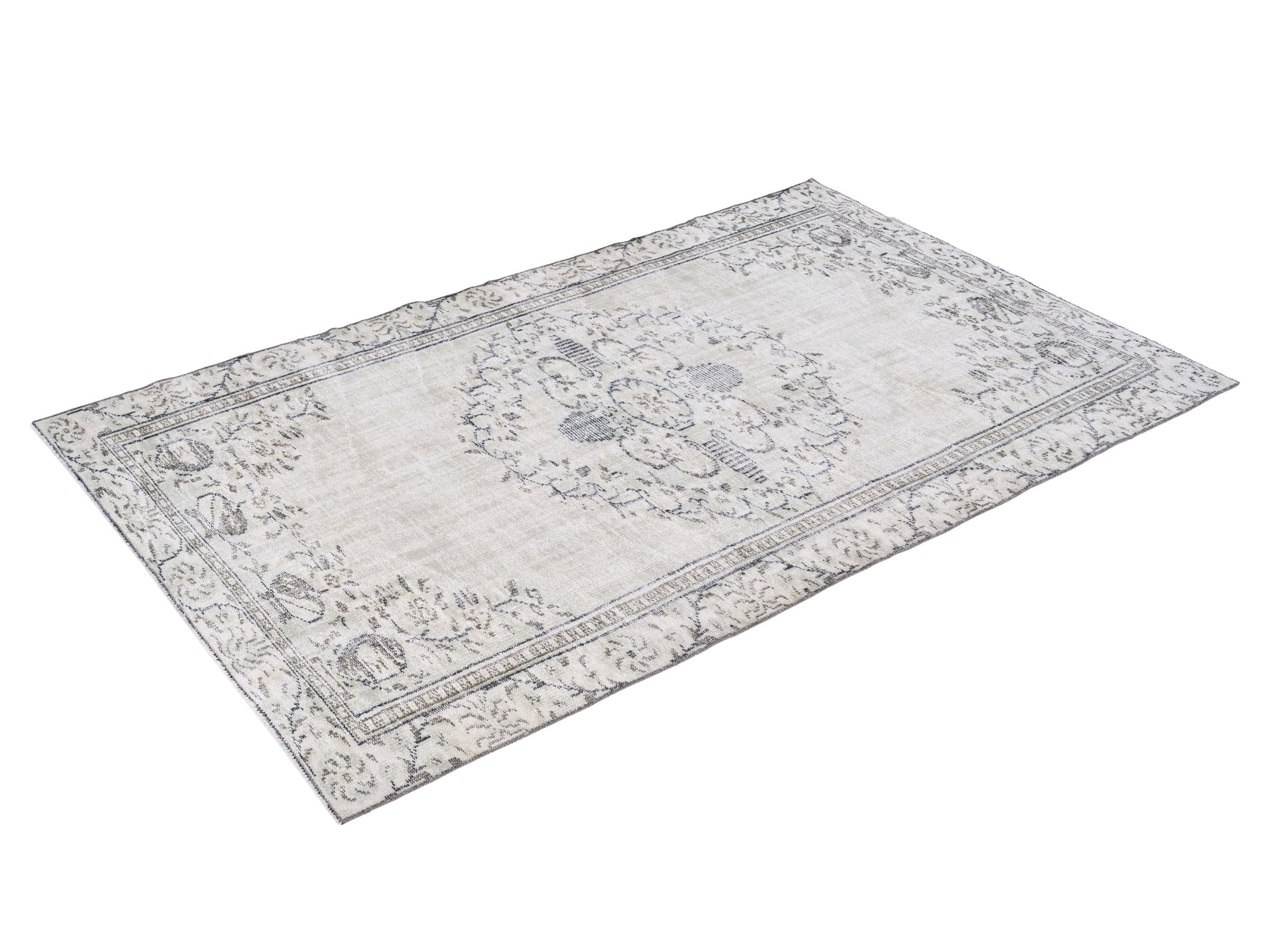 Turkish Manisa area rug in cream and greige, view 3 of 10