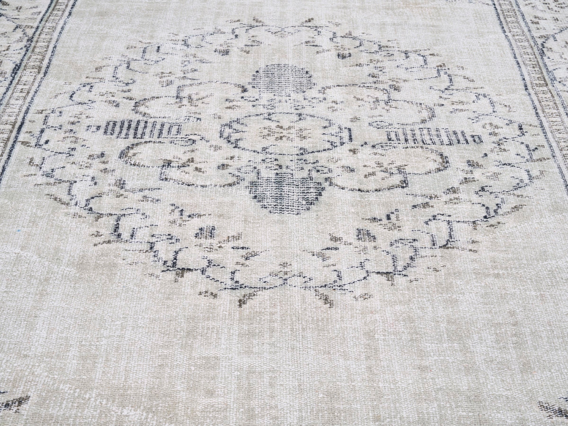 Turkish Manisa area rug in cream and greige, view 4 of 10