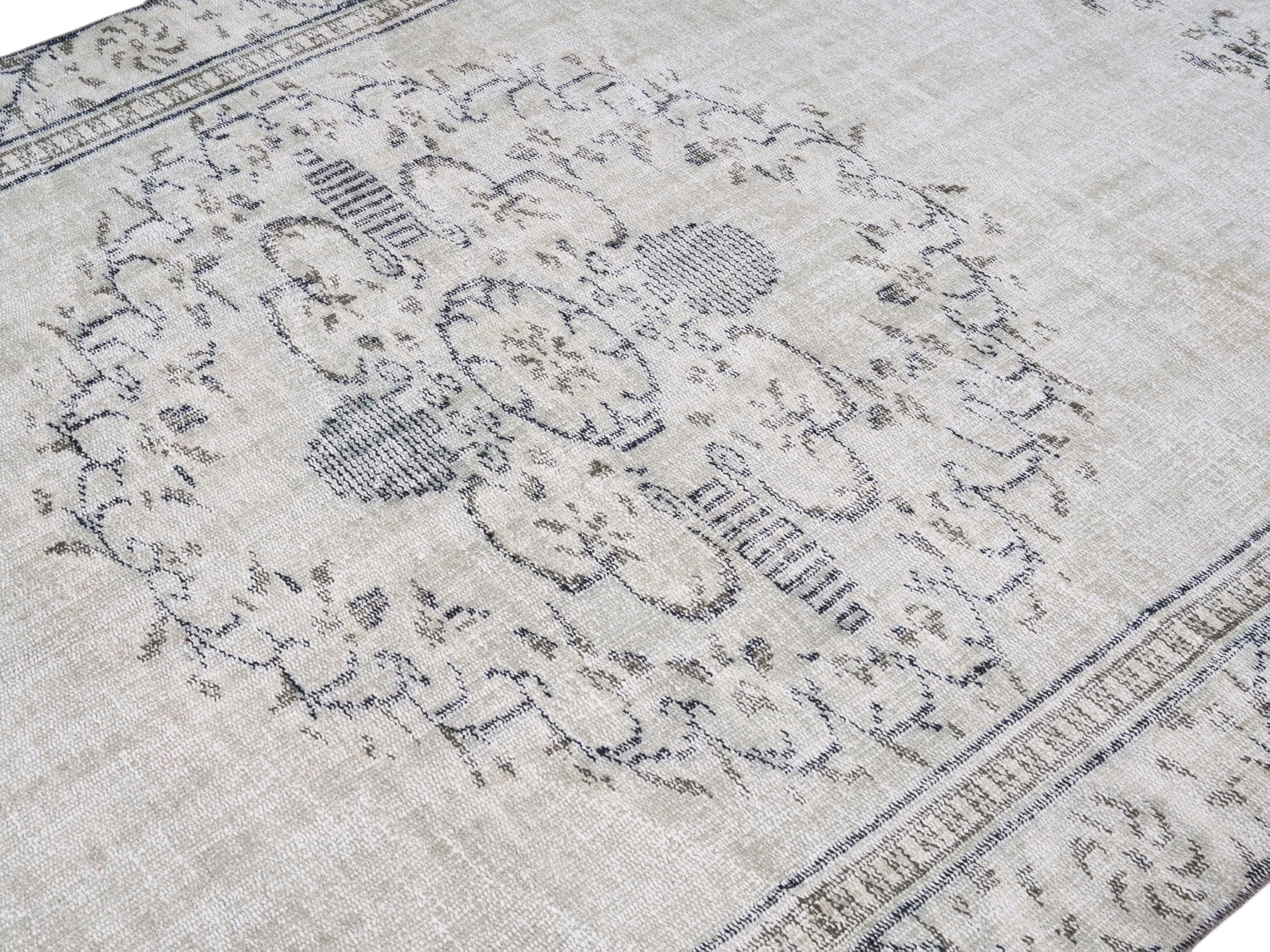 Turkish Manisa area rug in cream and greige, view 5 of 10