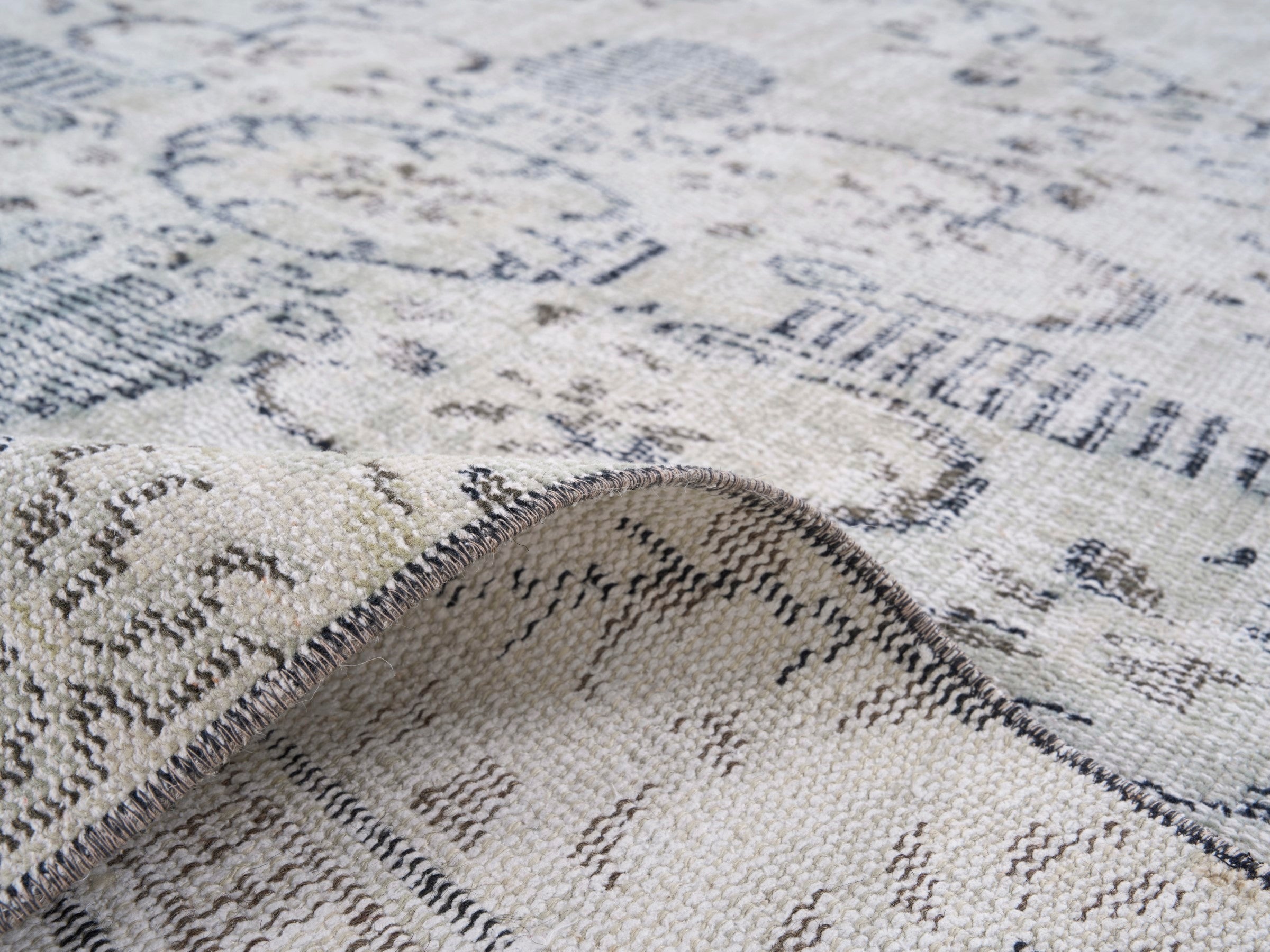 Turkish Manisa area rug in cream and greige, view 9 of 10
