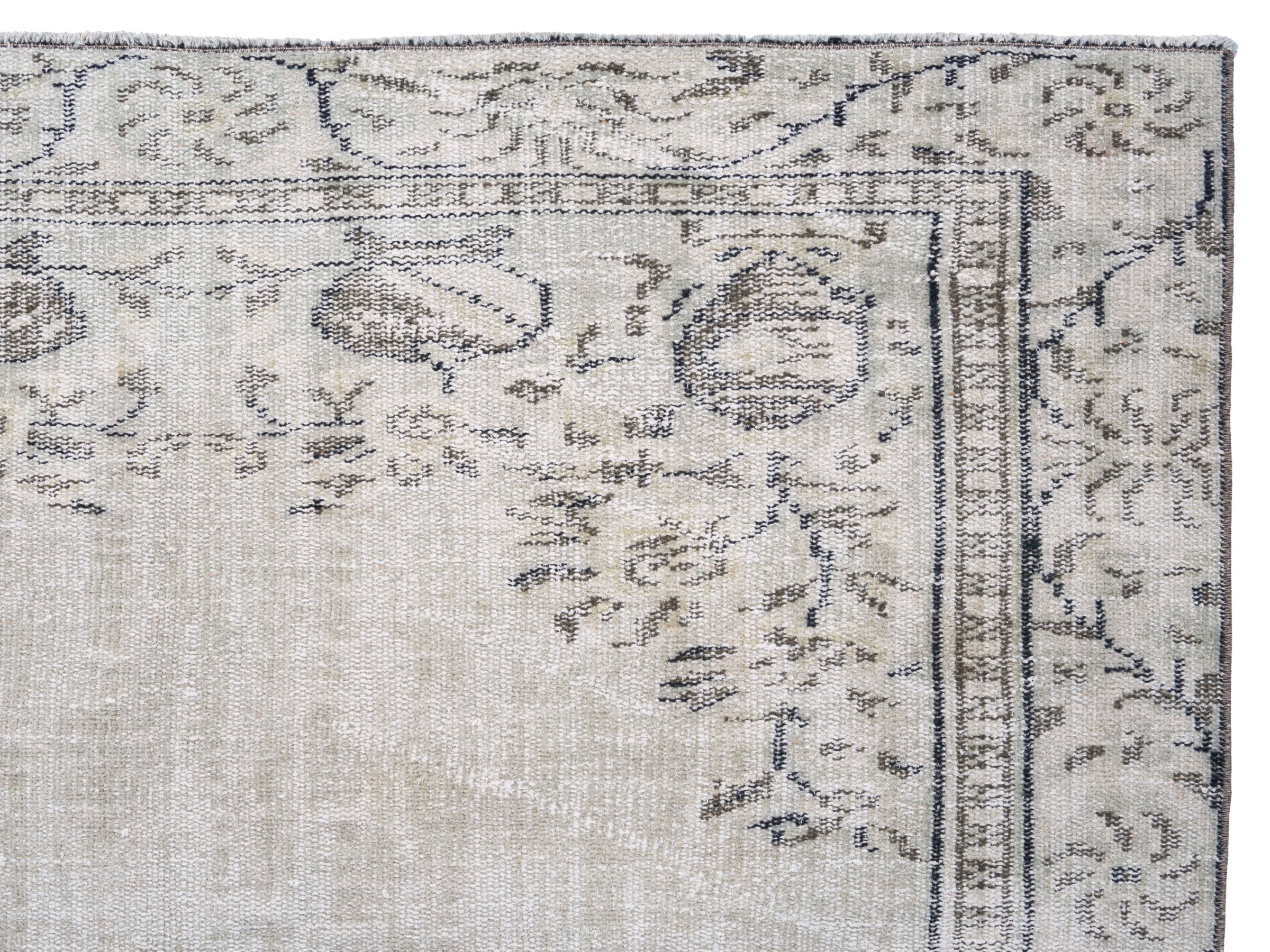 Turkish Manisa area rug in cream and greige, view 8 of 10