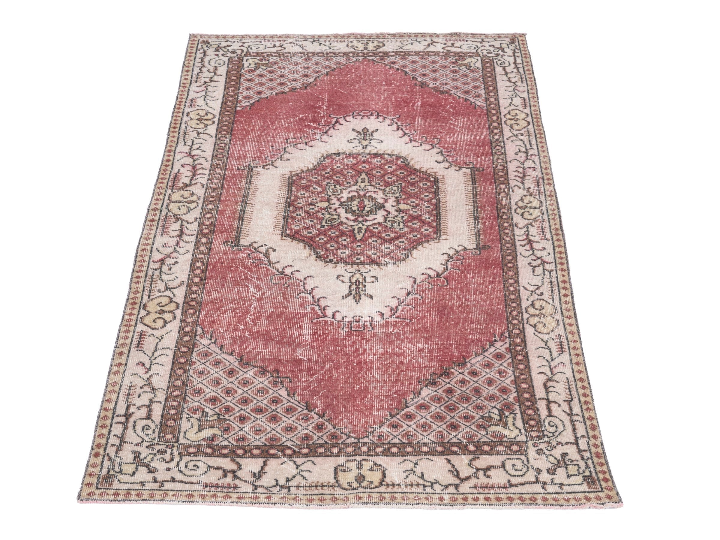 Turkish Isparta area rug in rose and cream, view 2 of 10