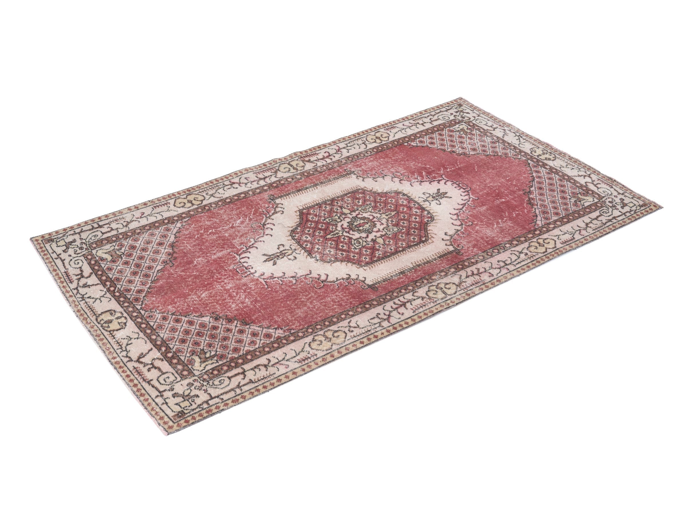 Turkish Isparta area rug in rose and cream, view 3 of 10