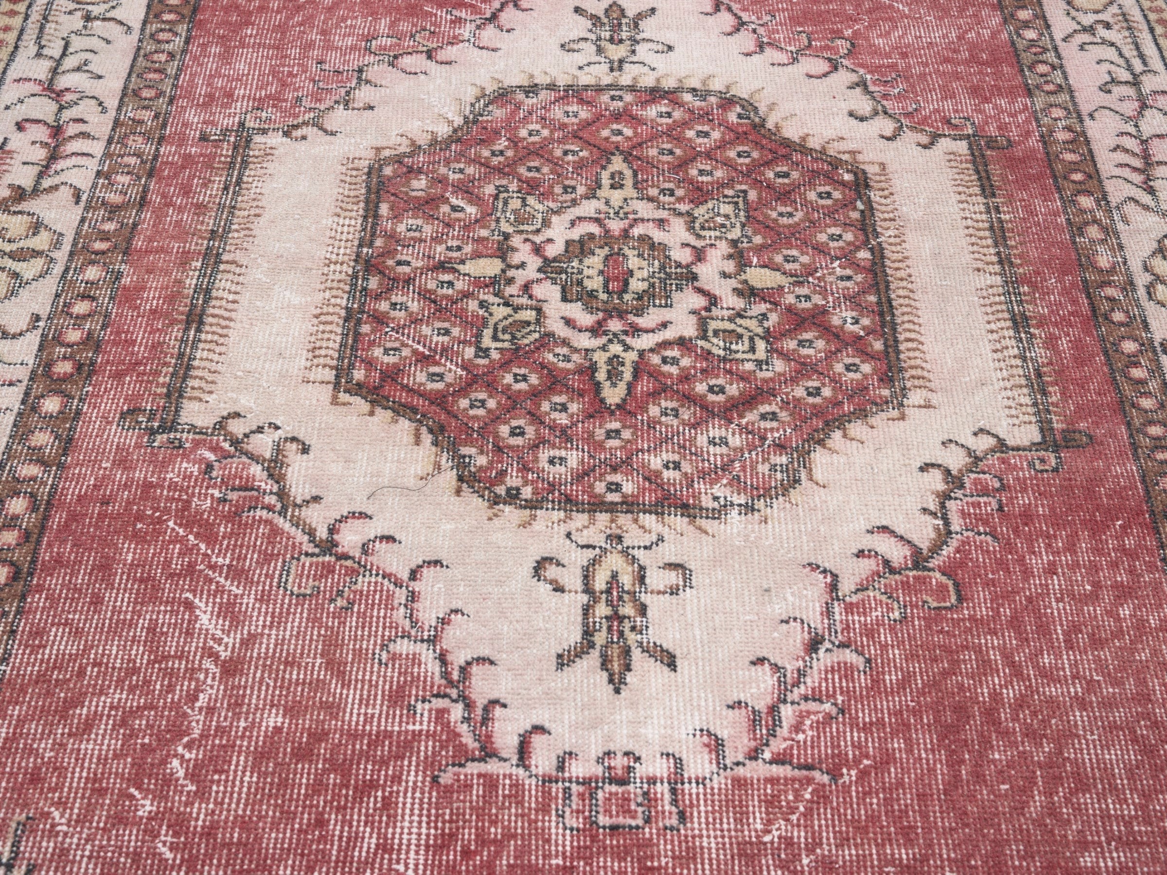Turkish Isparta area rug in rose and cream, view 4 of 10