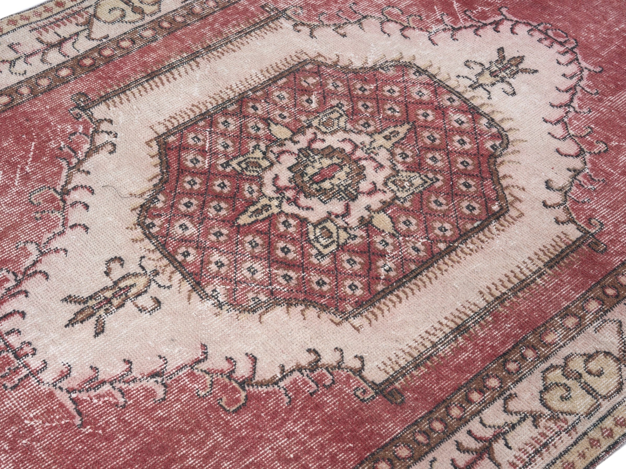 Turkish Isparta area rug in rose and cream, view 5 of 10