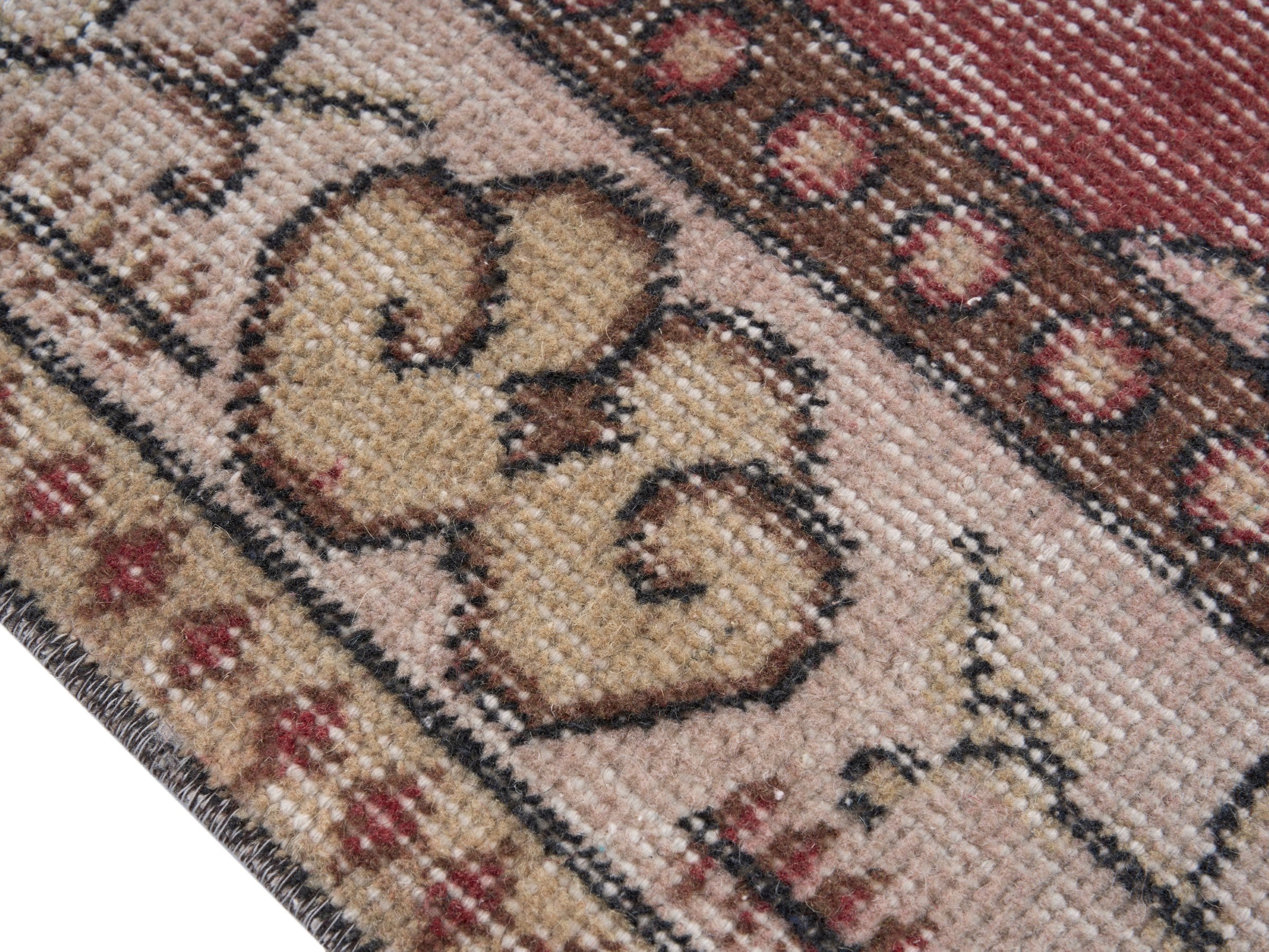 Turkish Isparta area rug in rose and cream, view 6 of 10