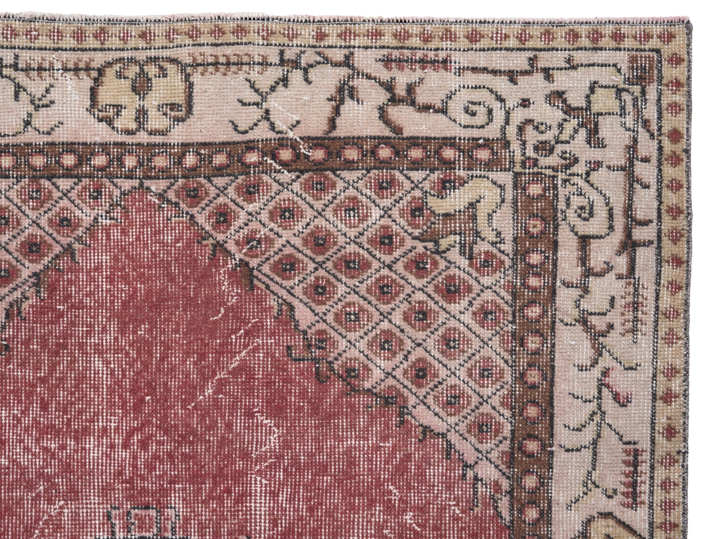 Turkish Isparta area rug in rose and cream, view 8 of 10