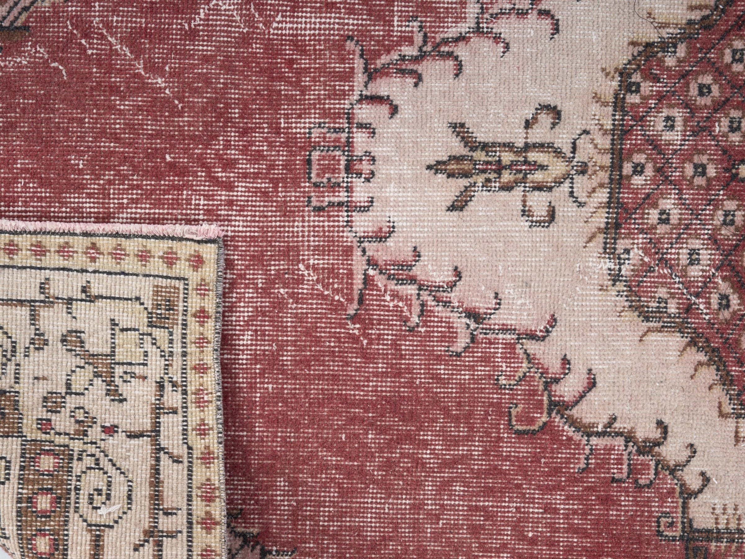 Turkish Isparta area rug in rose and cream, view 10 of 10