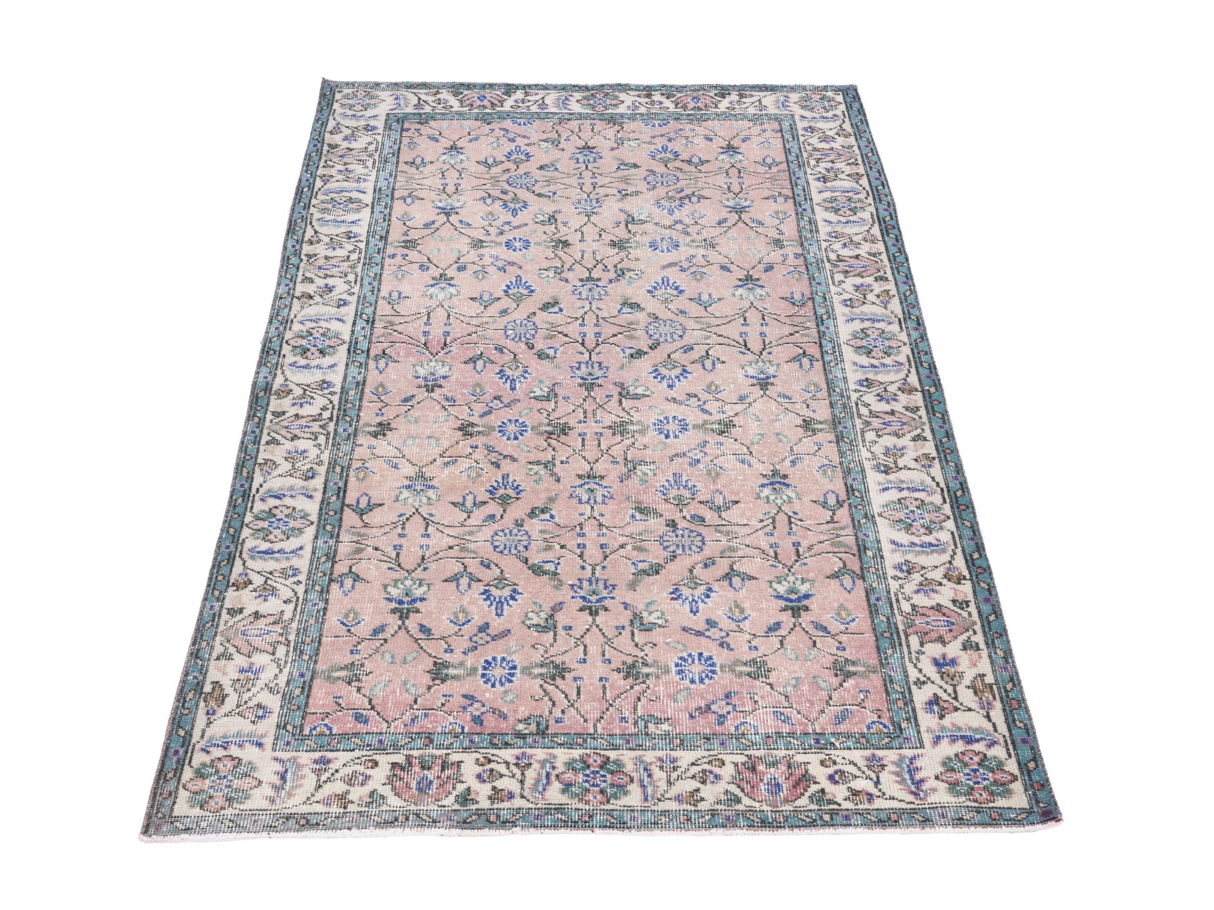 Turkish Isparta area rug in muted pink and cream, view 2 of 10
