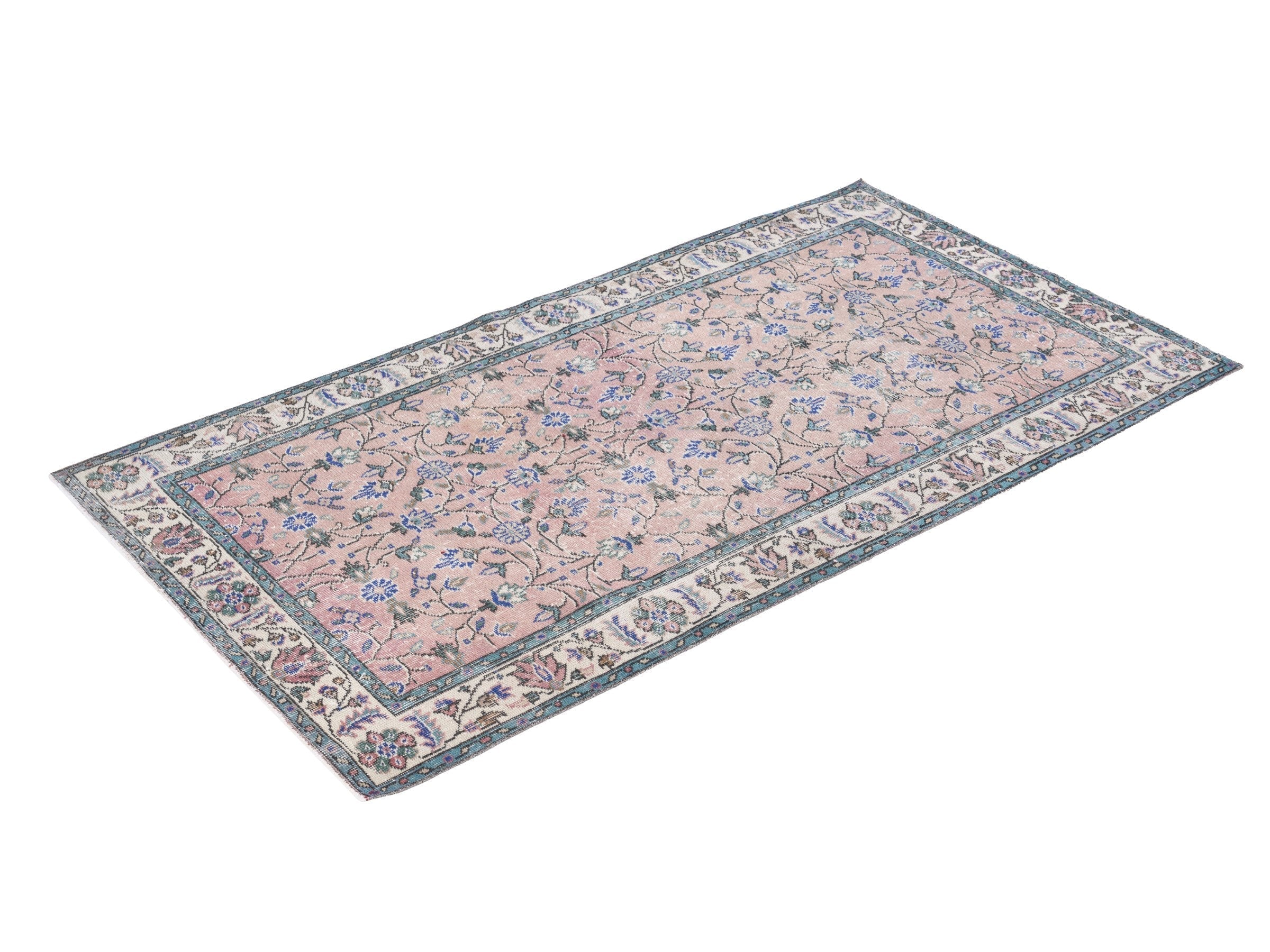 Turkish Isparta area rug in muted pink and cream, view 3 of 10