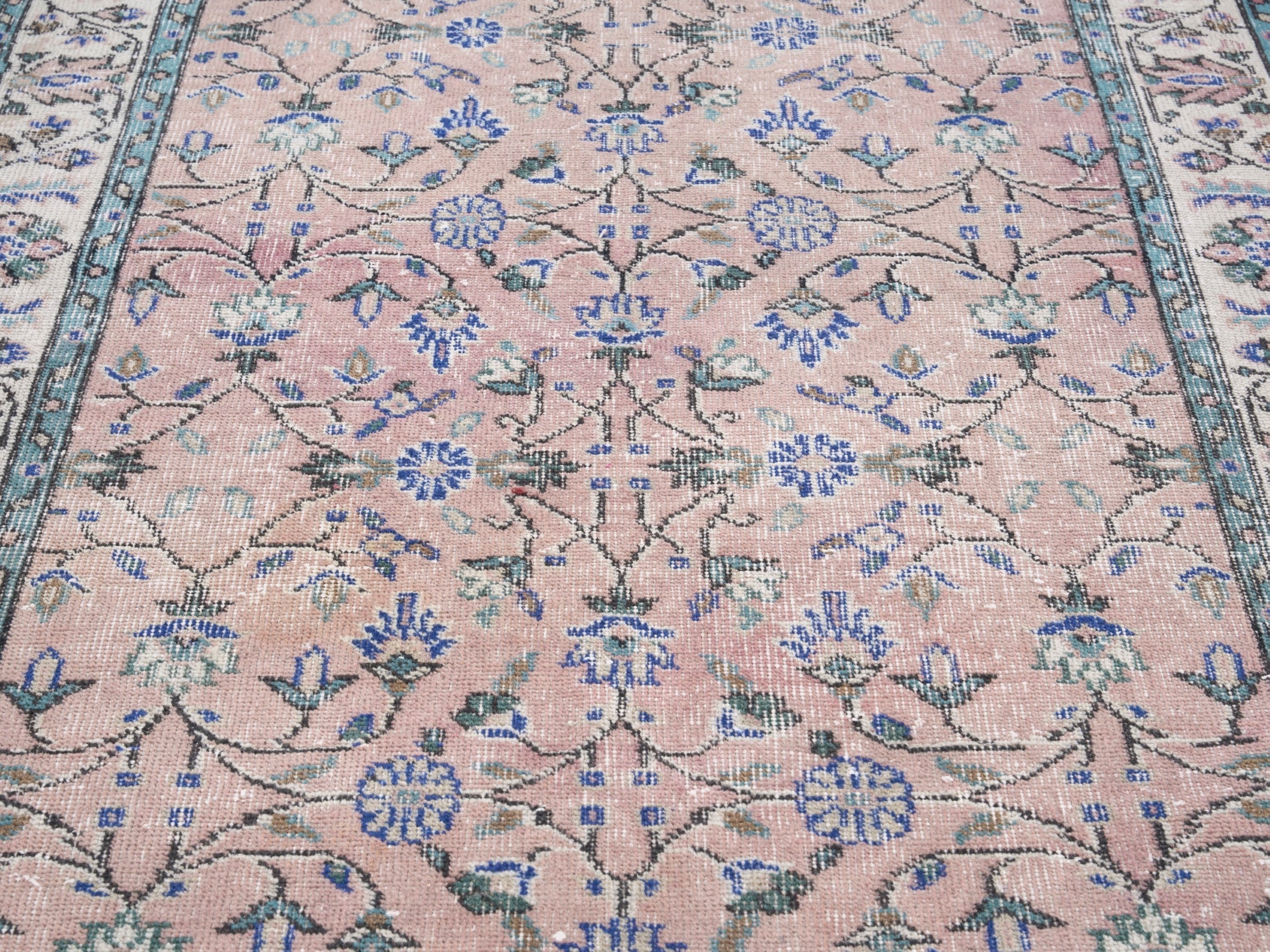 Turkish Isparta area rug in muted pink and cream, view 4 of 10