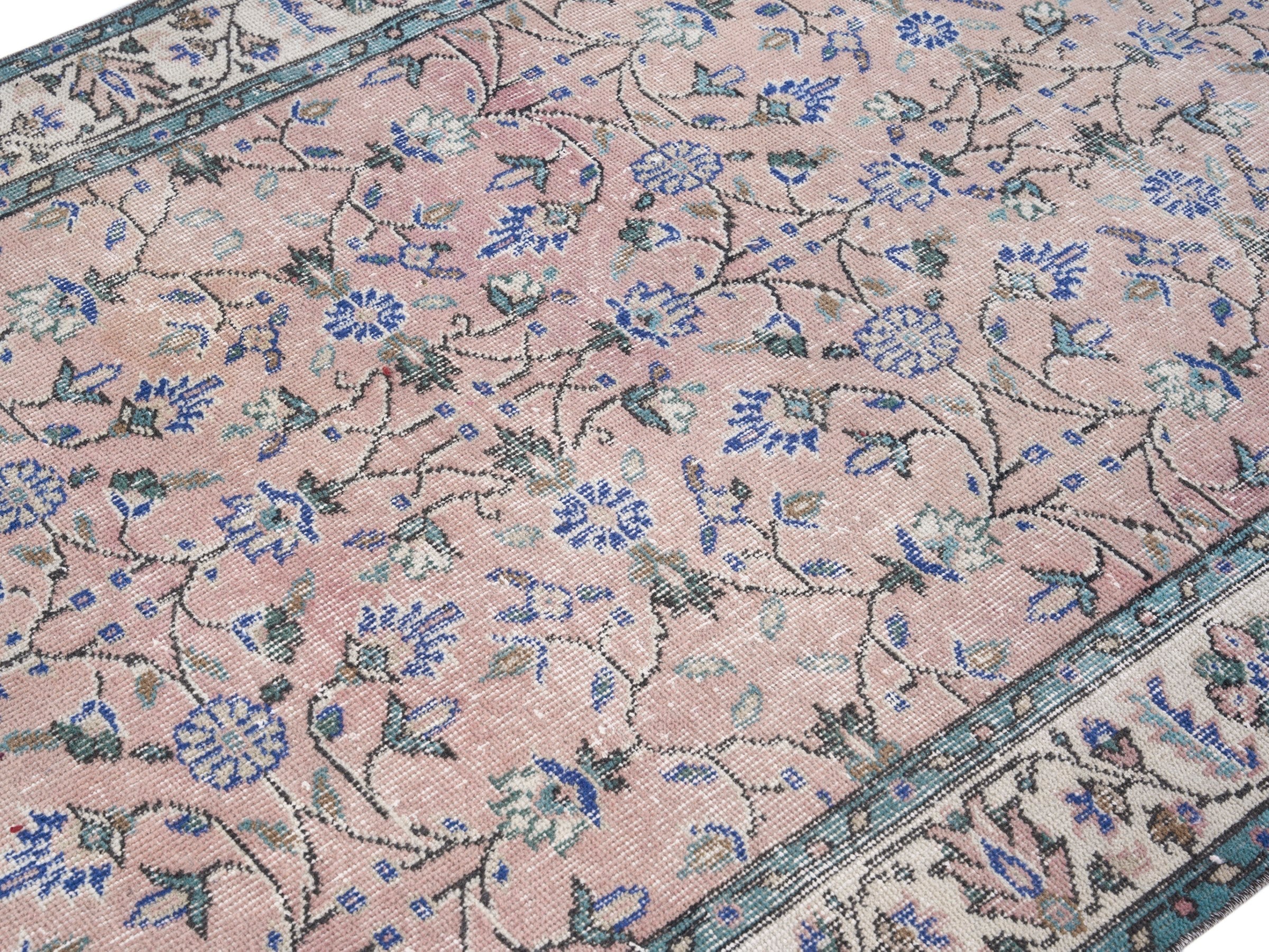 Turkish Isparta area rug in muted pink and cream, view 5 of 10