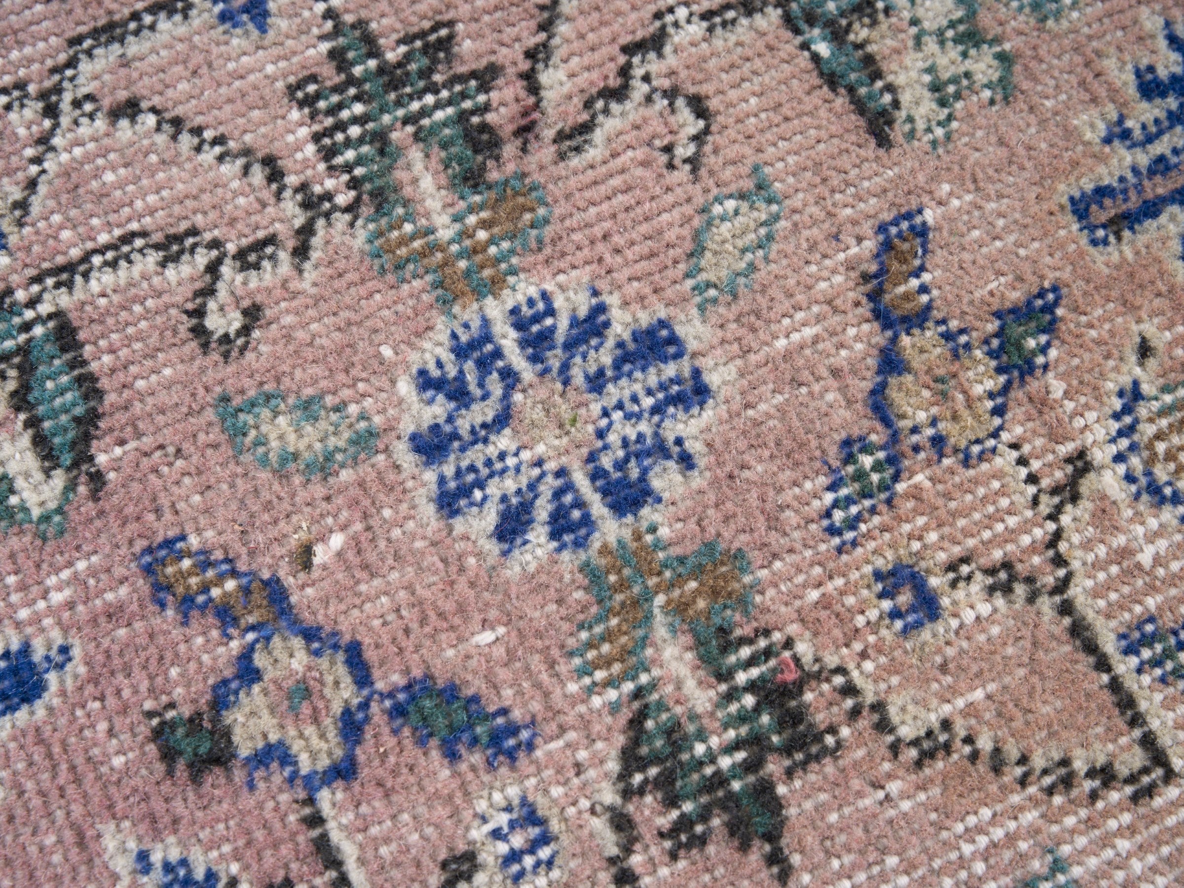 Turkish Isparta area rug in muted pink and cream, view 7 of 10