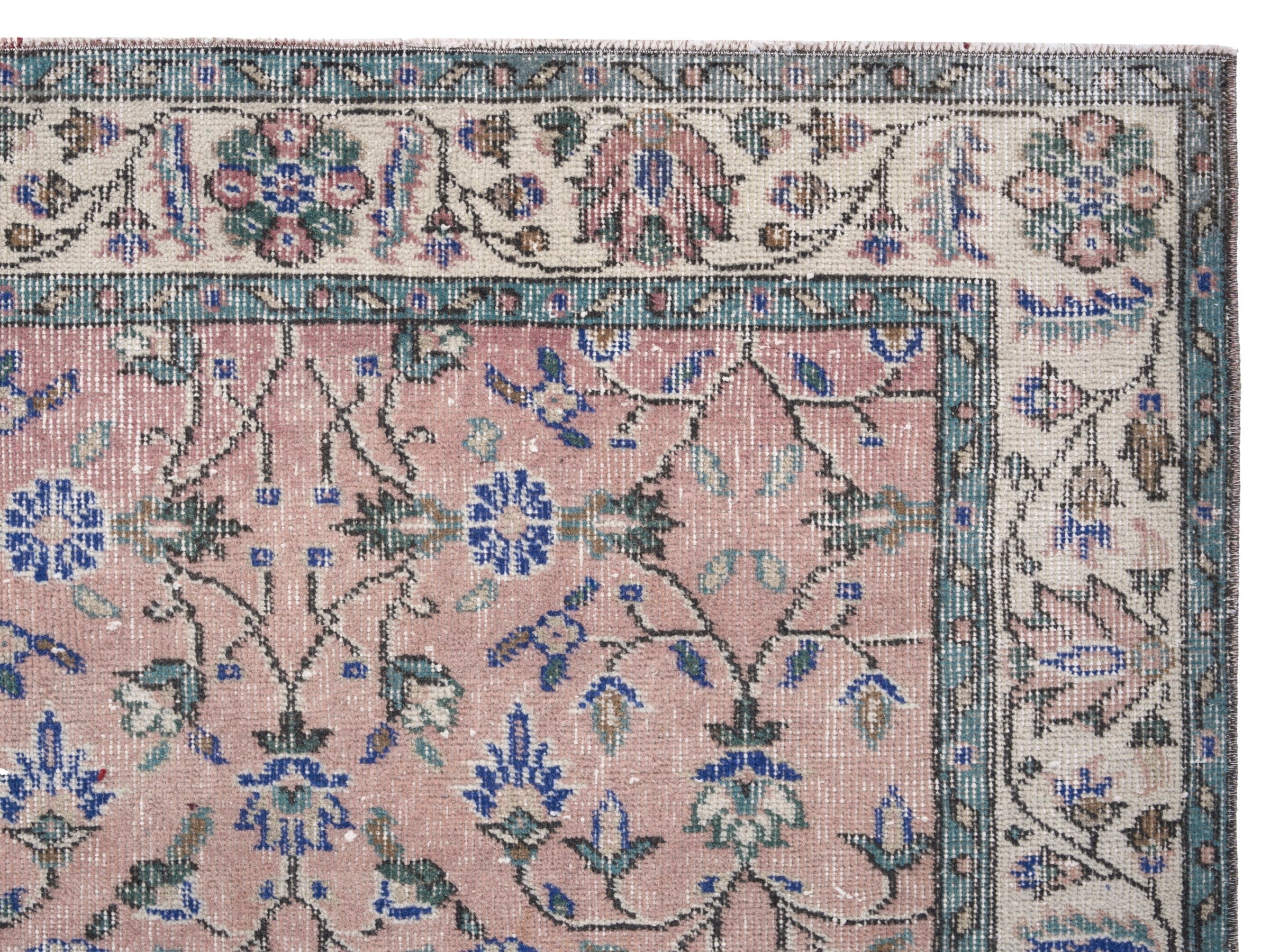Turkish Isparta area rug in muted pink and cream, view 8 of 10