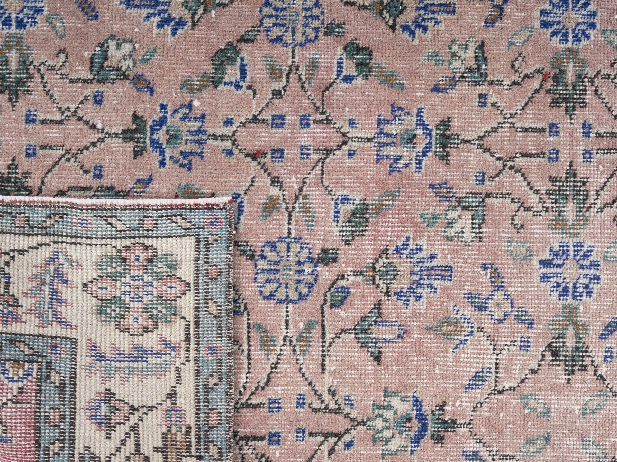 Turkish Isparta area rug in muted pink and cream, view 10 of 10