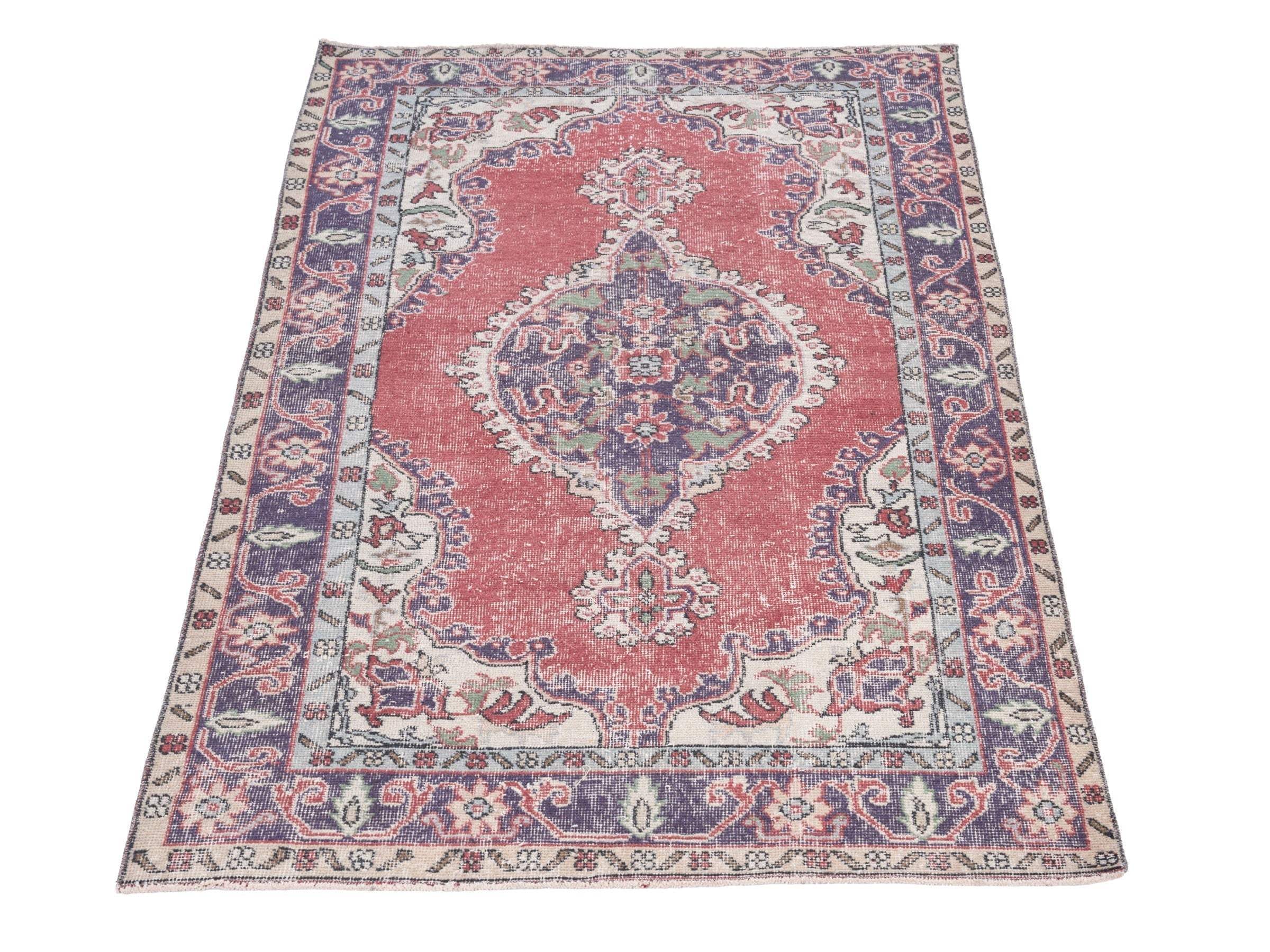 Turkish Isparta area rug in faded red and navy, view 2 of 10
