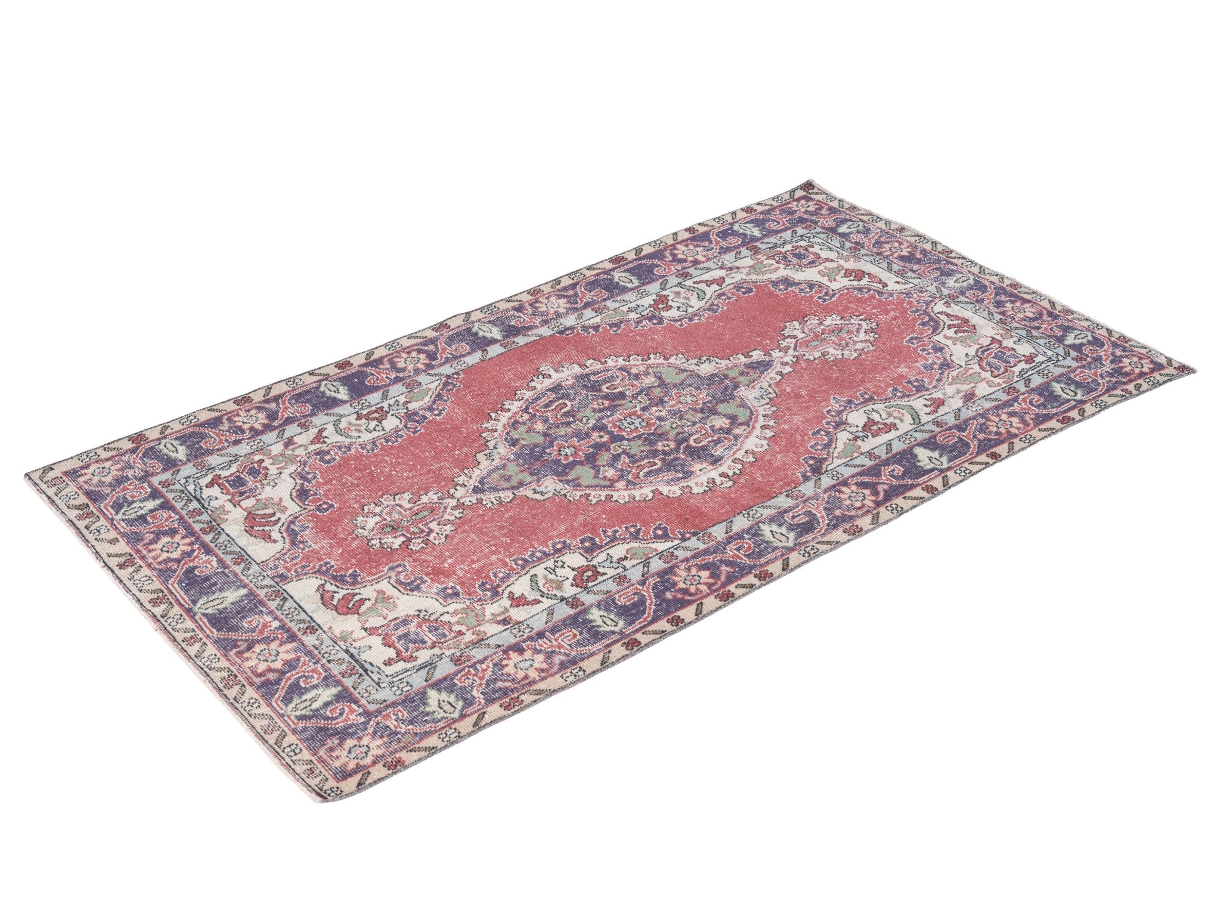 Turkish Isparta area rug in faded red and navy, view 3 of 10