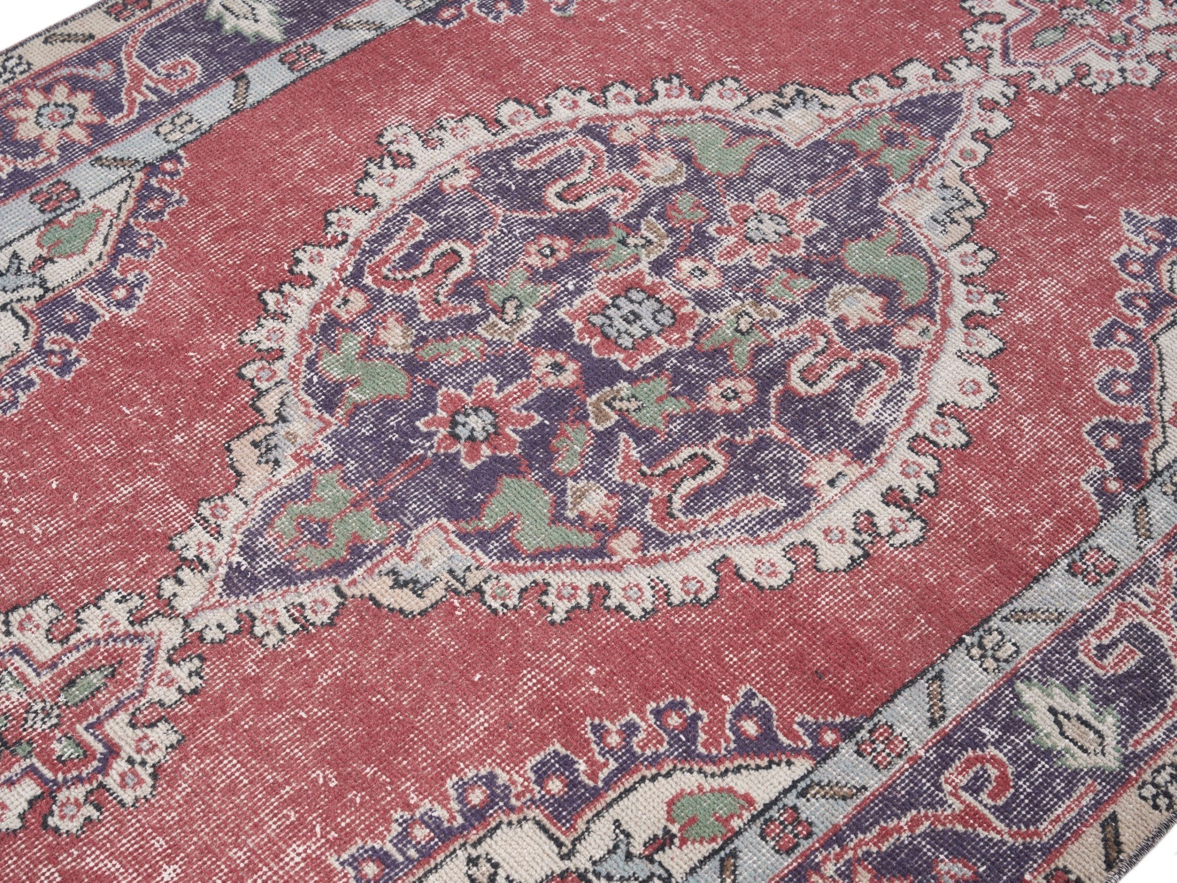Turkish Isparta area rug in faded red and navy, view 5 of 10