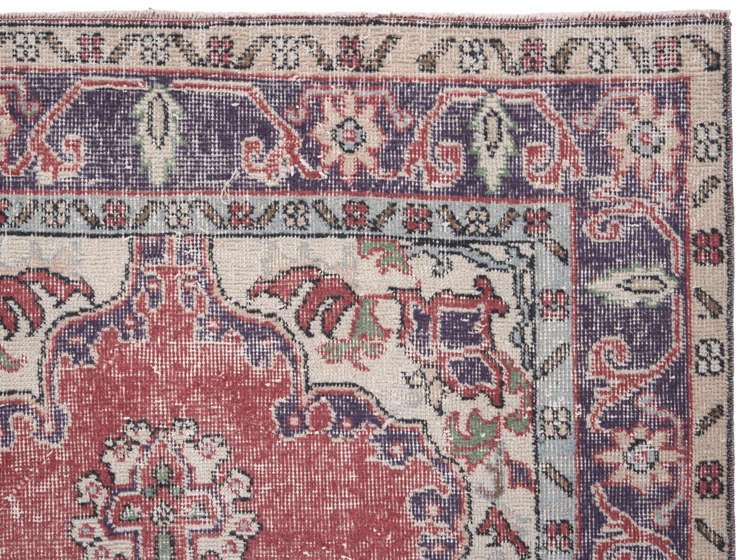 Turkish Isparta area rug in faded red and navy, view 8 of 10