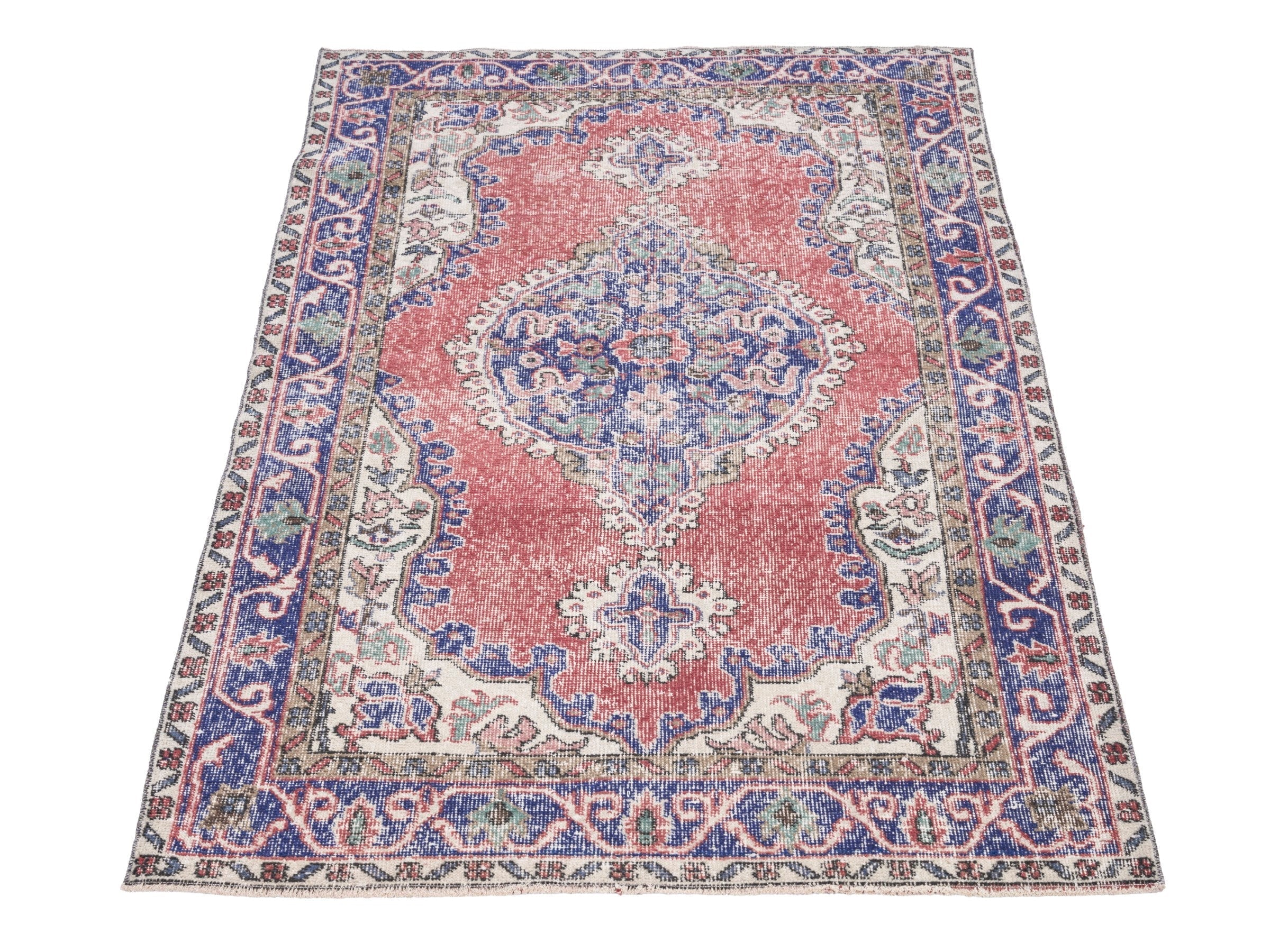 Turkish Isparta area rug in rust and navy, view 2 of 10