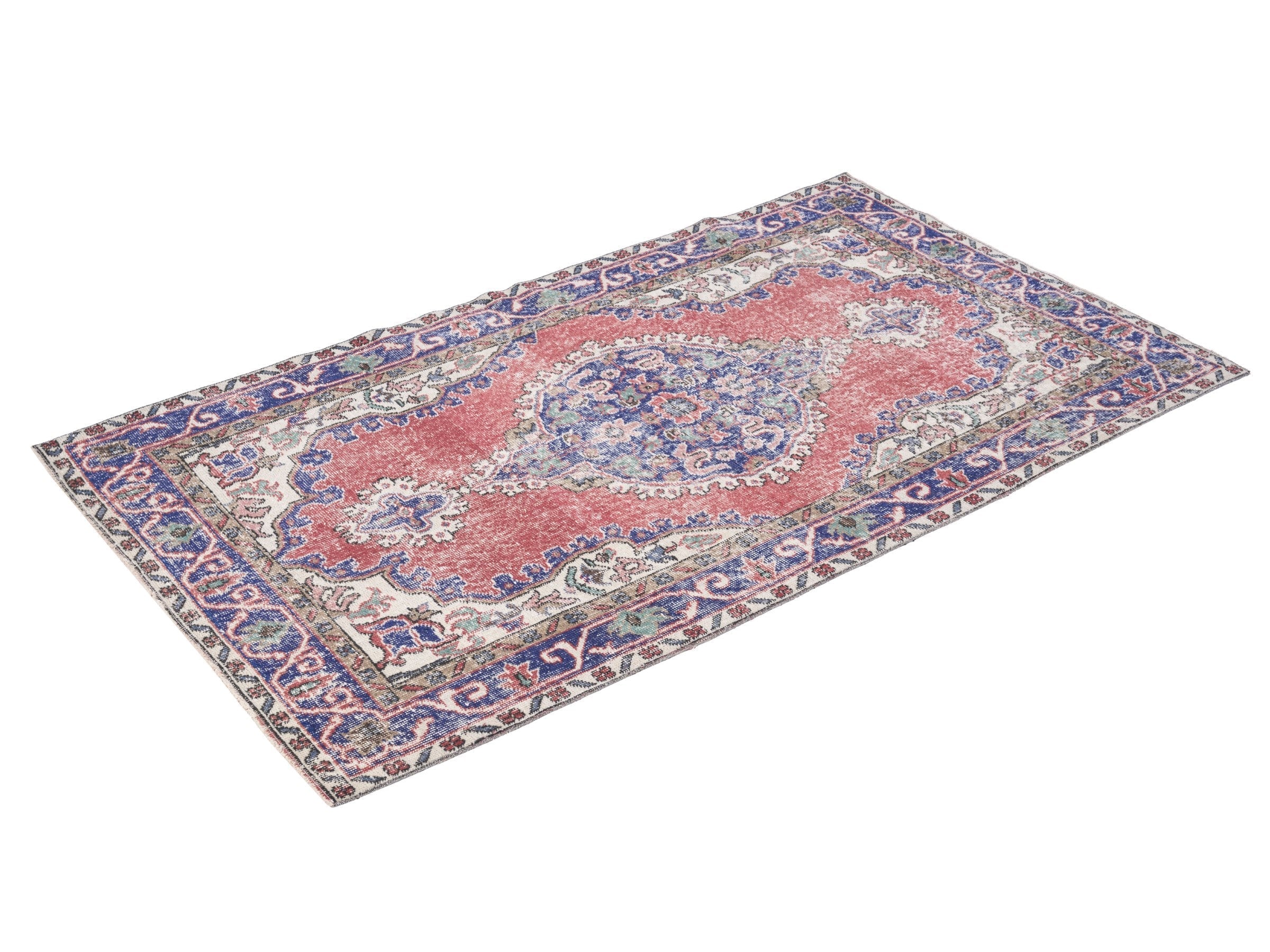 Turkish Isparta area rug in rust and navy, view 3 of 10