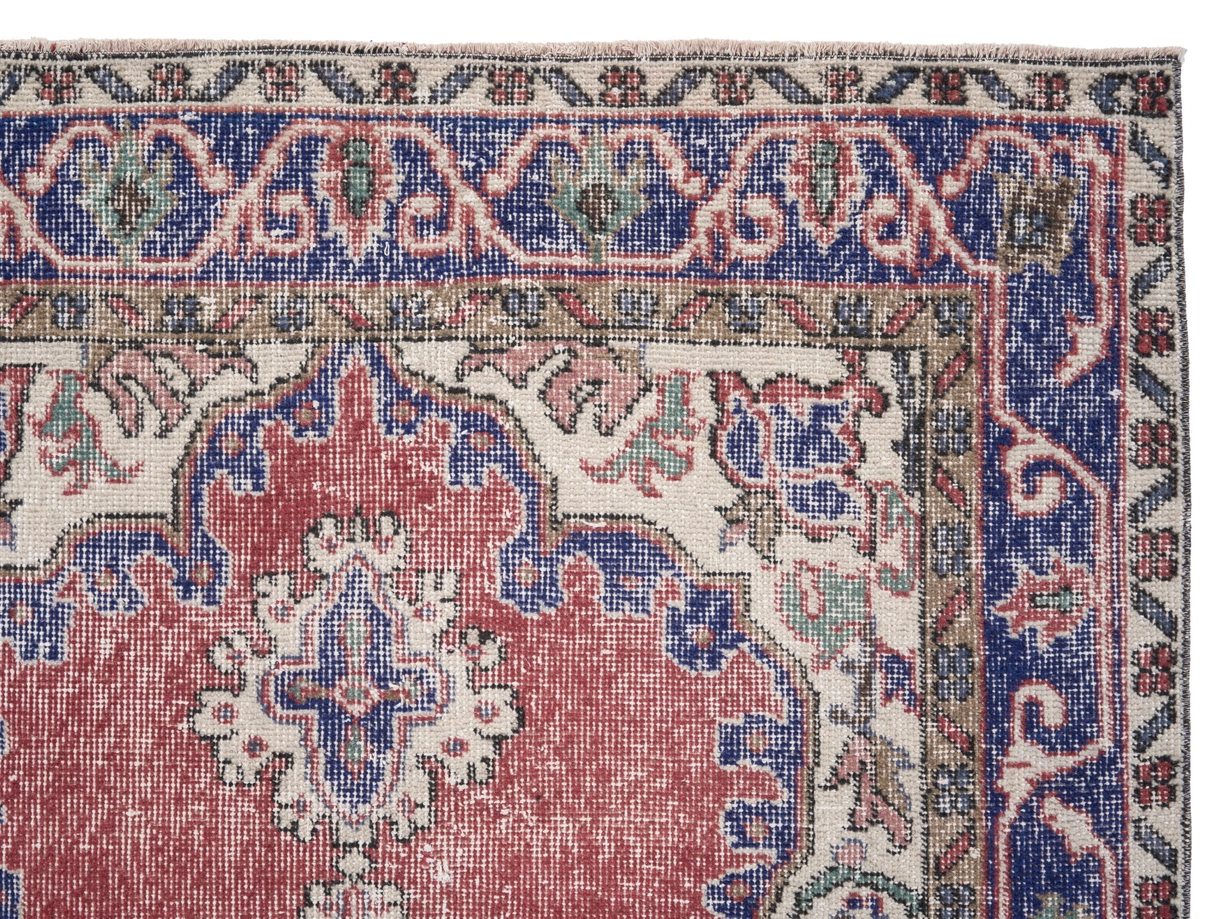 Turkish Isparta area rug in rust and navy, view 8 of 10