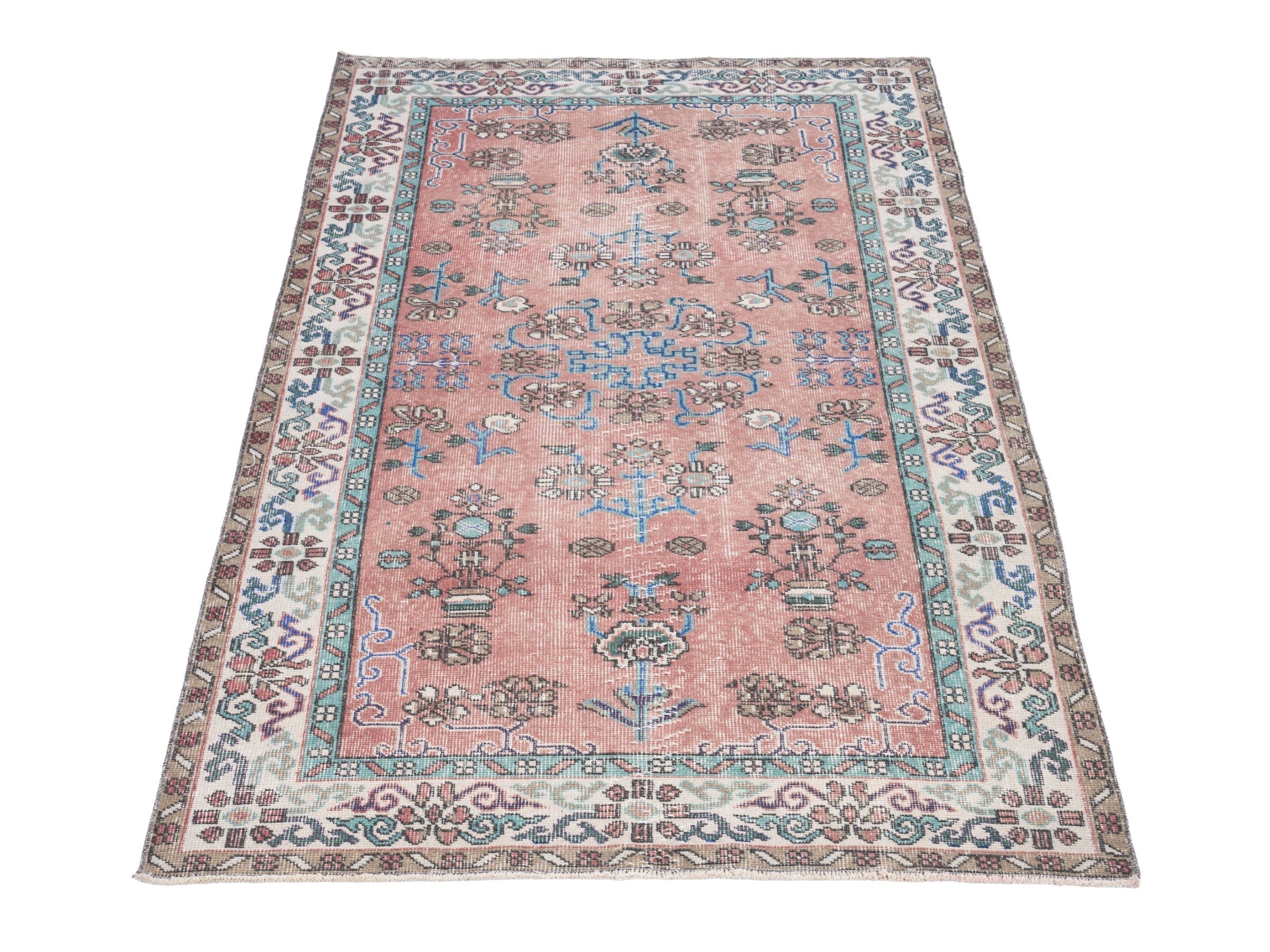 Turkish Isparta area rug in dusty rose and cream, view 2 of 10