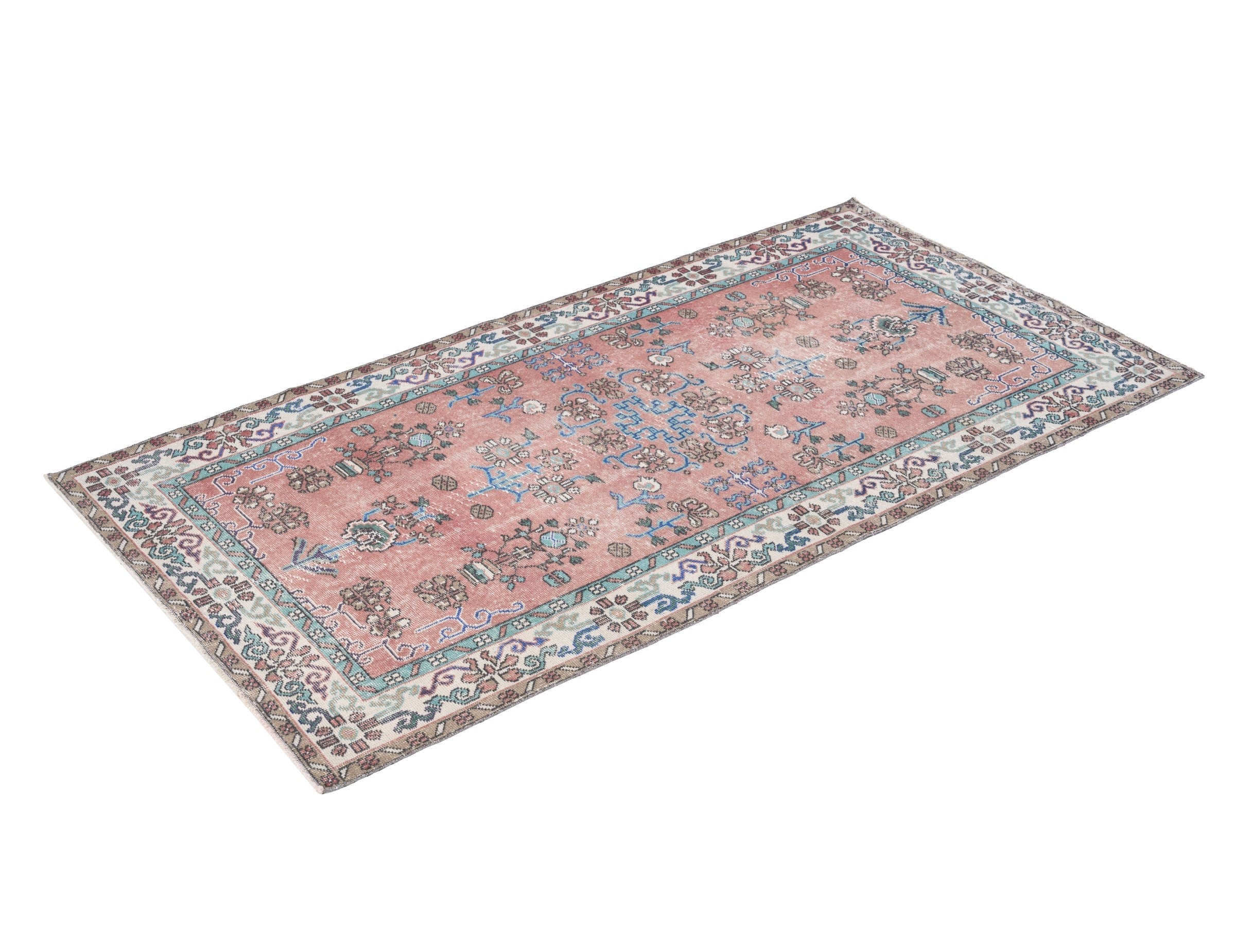 Turkish Isparta area rug in dusty rose and cream, view 3 of 10