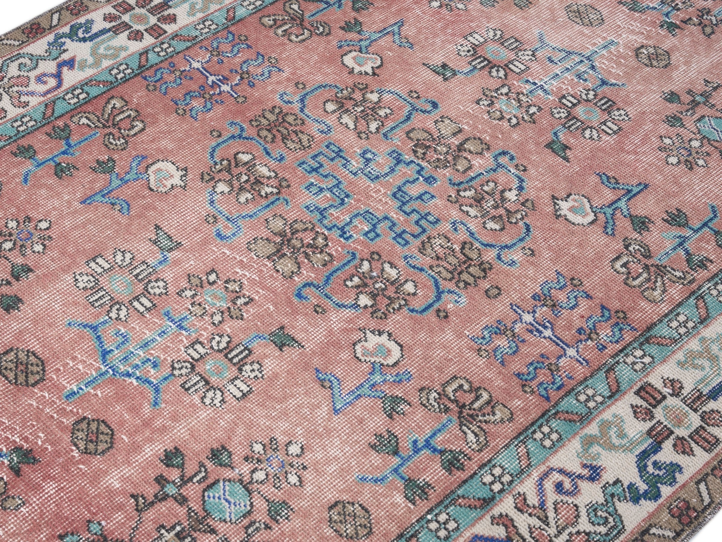 Turkish Isparta area rug in dusty rose and cream, view 5 of 10