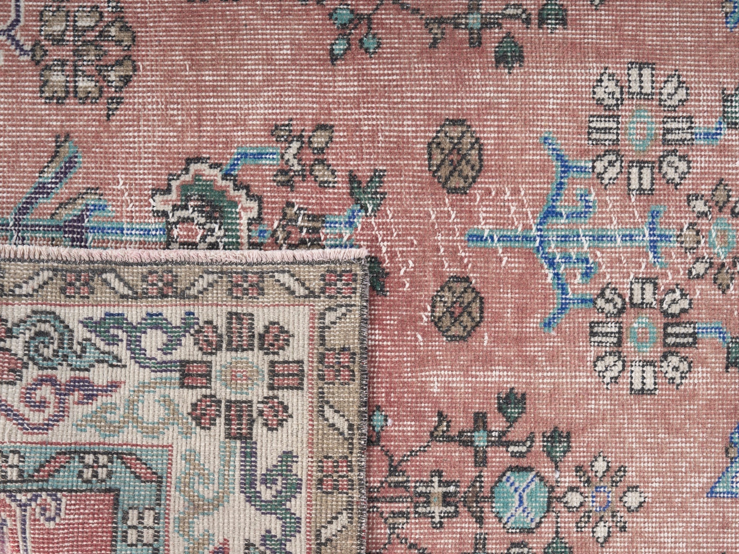 Turkish Isparta area rug in dusty rose and cream, view 10 of 10